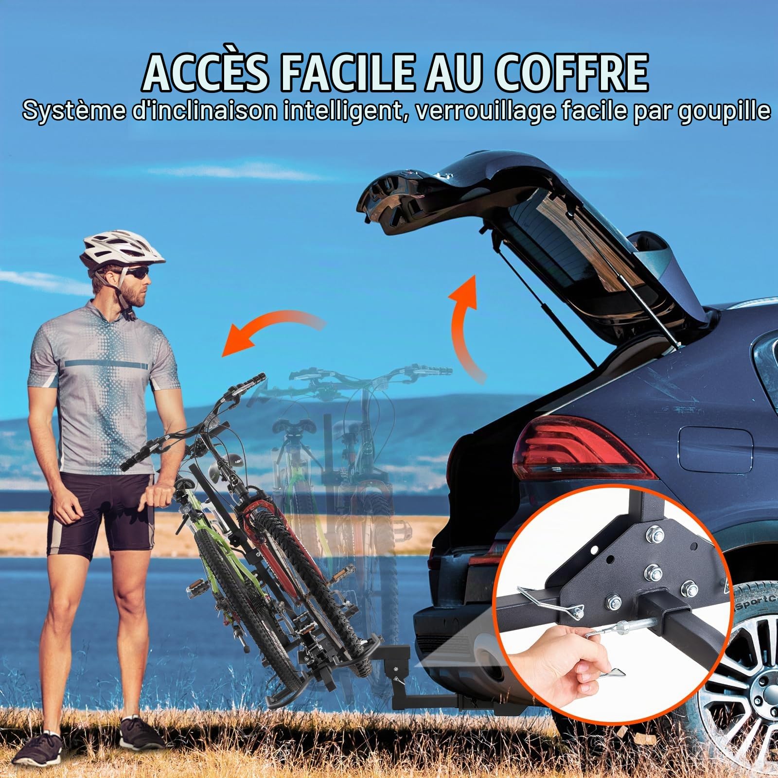 VEVOR Porte-Vélos pour 2 Vélos Porte-Bagages sur Attelage Capacité de Charge Maximale de 72,6 kg Compatible avec Receveurs de 50 mm pour Voitures SUV Camping-Car Caravane Camion Voyage Déplacement