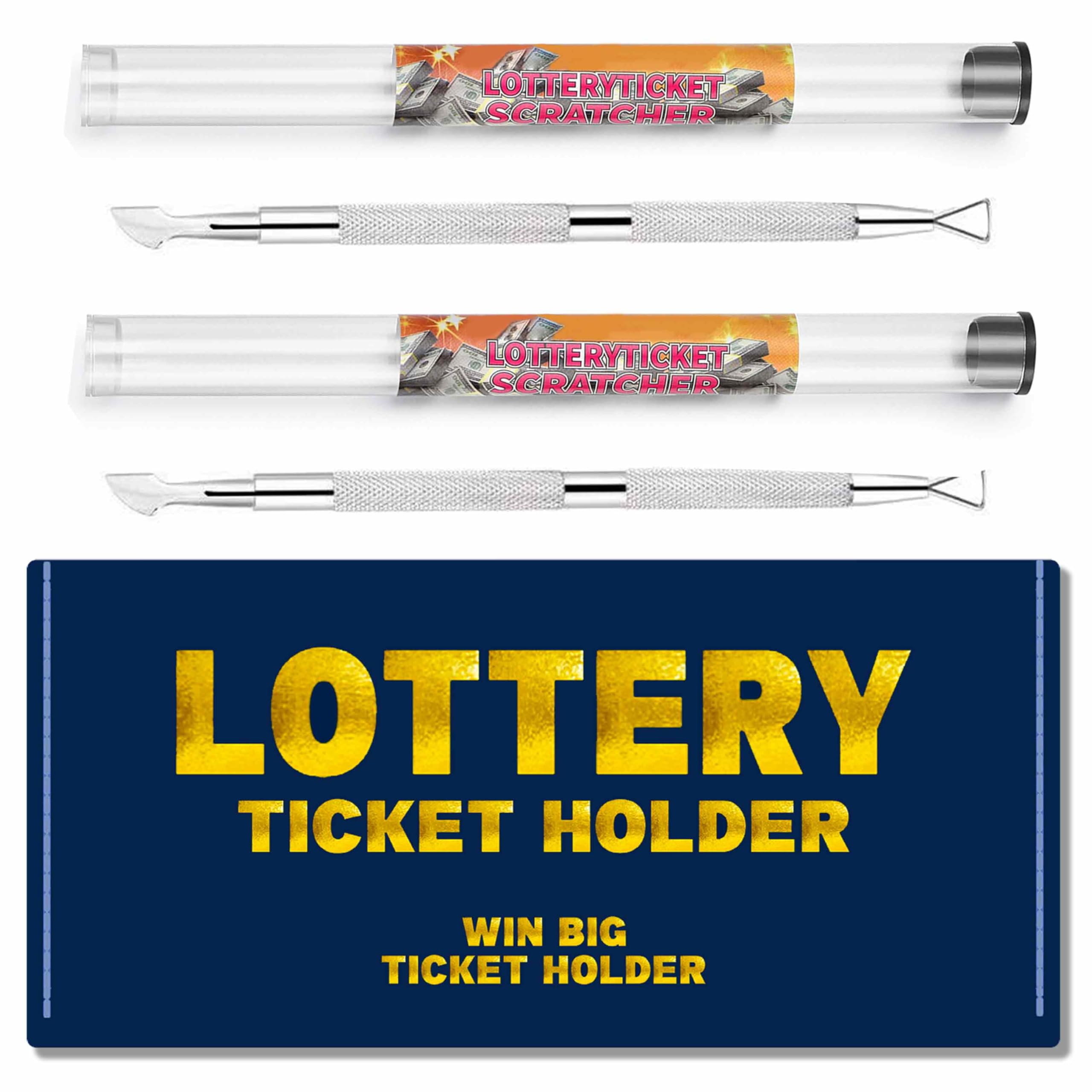 Lottery Ticket Scratcher Tool, Scratch Off Stickers Lotto Scratcher Tool, Lottery Scratcher Tool, Back Scratcher Metal Scraper Tool, 2 Lottery Ticket Scratcher Tools + 1 Lottery Ticket Holder