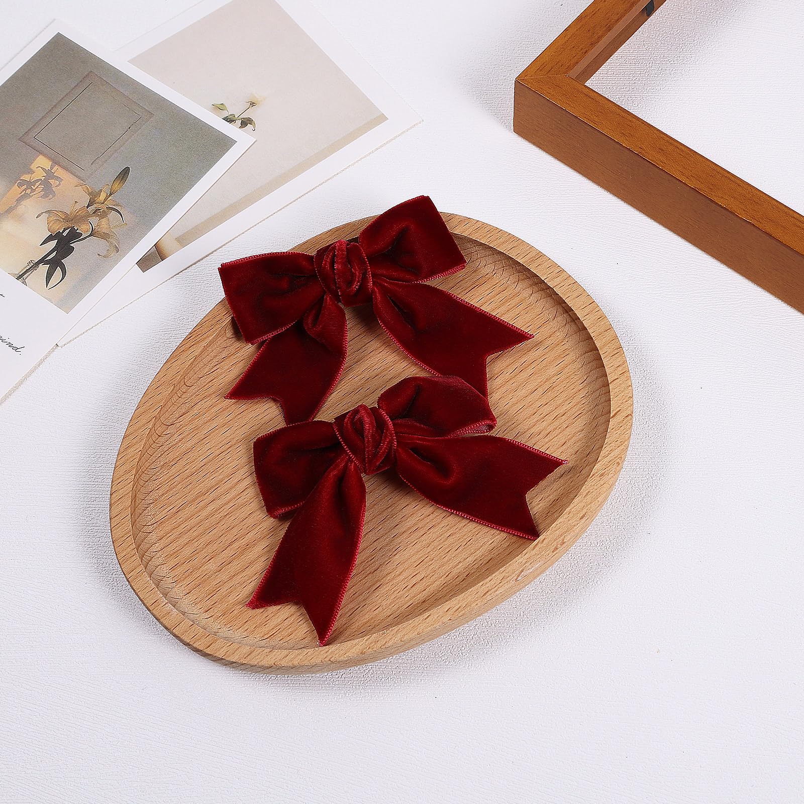 Amazon.com : Dark Red Velvet Ribbon Hair Bow Clips 3