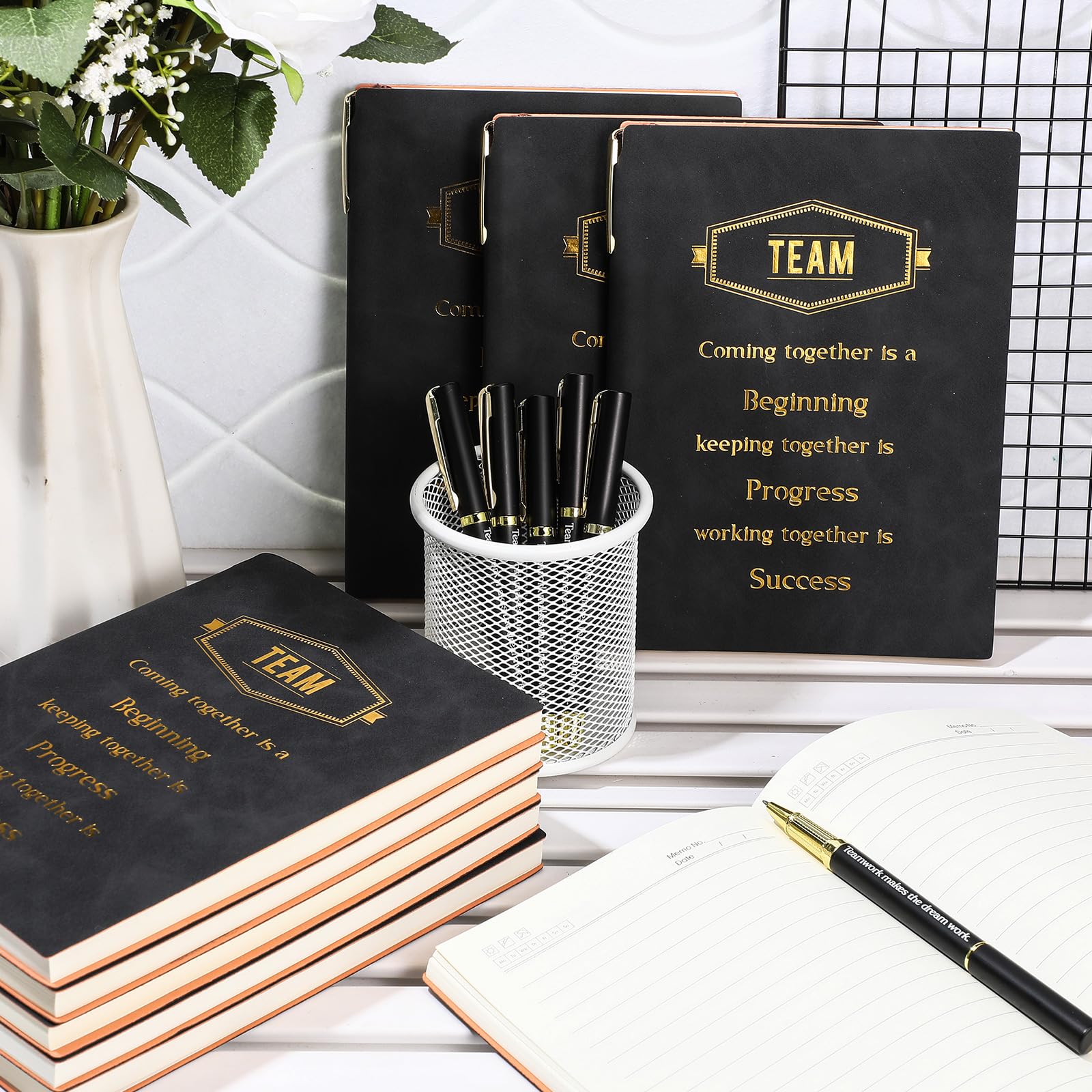 12 Sets Team Appreciation Gifts for Employee Bulk A5 Leather Notebook Canvas Tote Bags Keychain Ballpoint Pens Thank You Appreciation Gifts for Coworkers Staff Teacher Nurse(Classic Color)