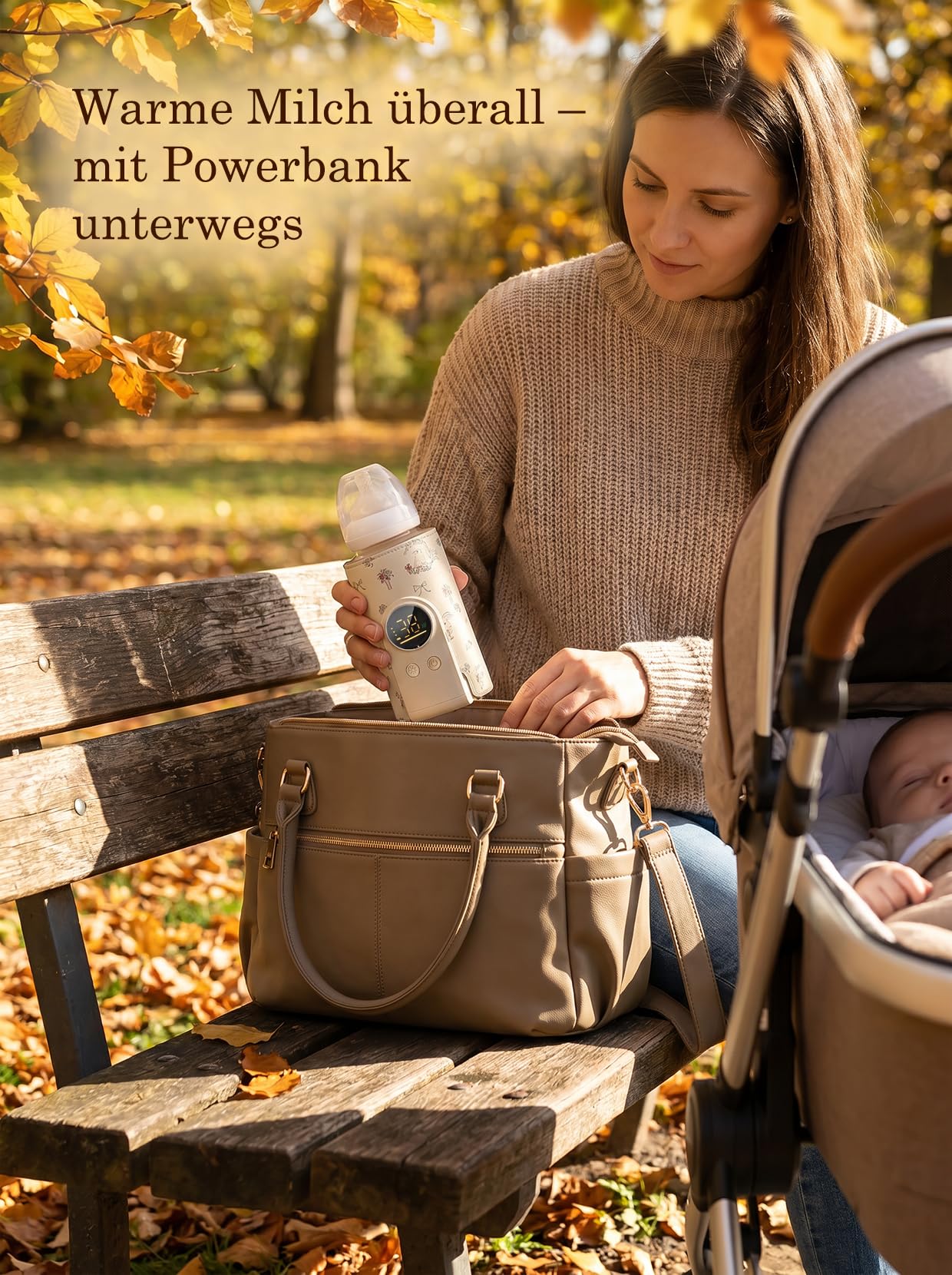 Flaschenwärmer Baby unterwegs 8000mAh Akku, 6 Temperaturen (Straußhase) | Tragbarer Flaschenwärmer mit LED-Display, Nachtlicht & USB-C Schnellladung – für unterwegs & Nachtfütterung