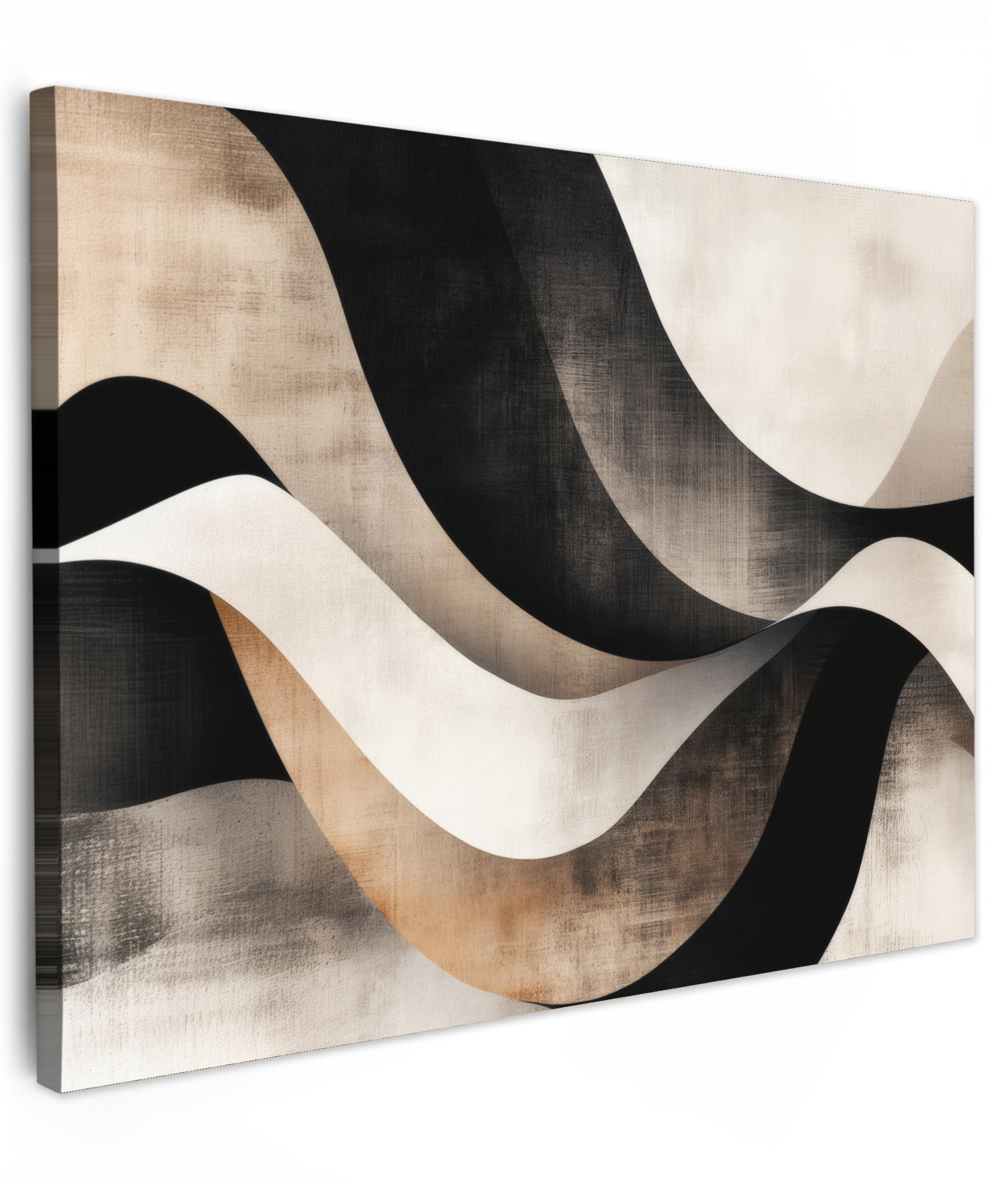 MuchoWow© Canvas Wall Art 31"x24" / 80x60 cm Decor Hanging Pictures for Living Room Canvus Artwork Deco Walls Abstract - Waves - Black - Weathered