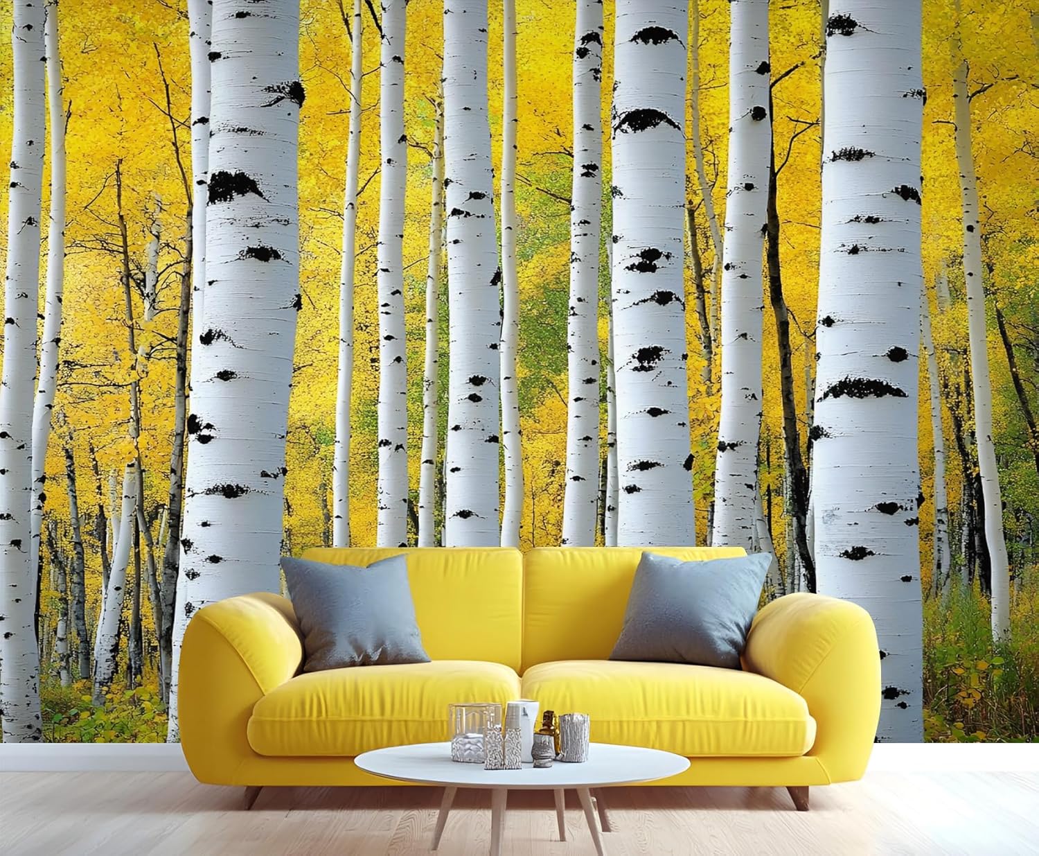 Birch Trees Wallpaper, Fall Birch Murals, Forest Removable Wallpaper for Bedroom, Renter Friendly Wall Paper, Farmhouse Wall Mural, Nature Scenery Large Mural - Home Decor 79x55 in