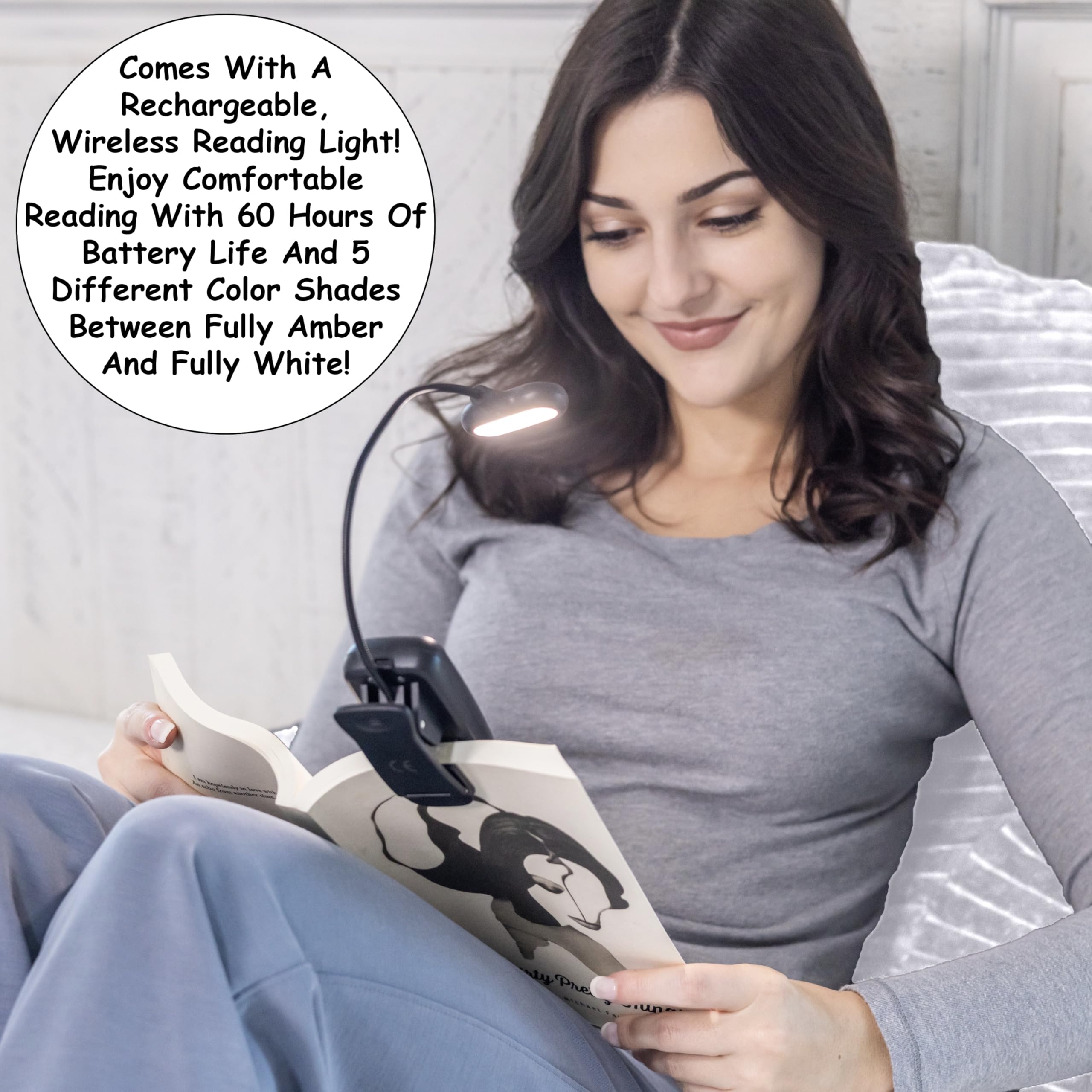 Condition photo showing As Is for homie reading pillow with reading light and wrist support, has arm rests, and back support for bed rest, lounging, reading, working on laptop, watching tv (white)
