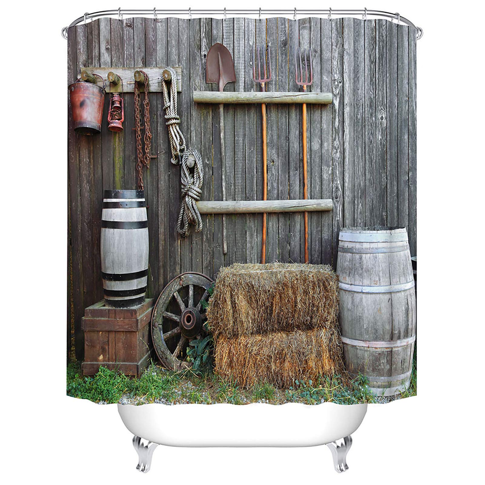 BOYOUTH Farm Tools Pattern Digital Print Shower Curtain for Bathroom Decor,Polyester Waterproof Fabric Bath Curtain with 12 Hooks,70x78 Inches,Multicolor โ image 1