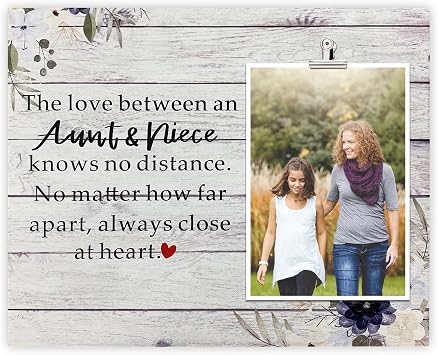 ZENNLAB Moblade Aunt Gifts from Niece - The Love Between Aunt & Niece Knows No Distance - Wood Picture Clip Frame Holds 4x6 Photo - Gifts for Aunt Birthday, Christmas, Aunt Niece Gifts Idea
