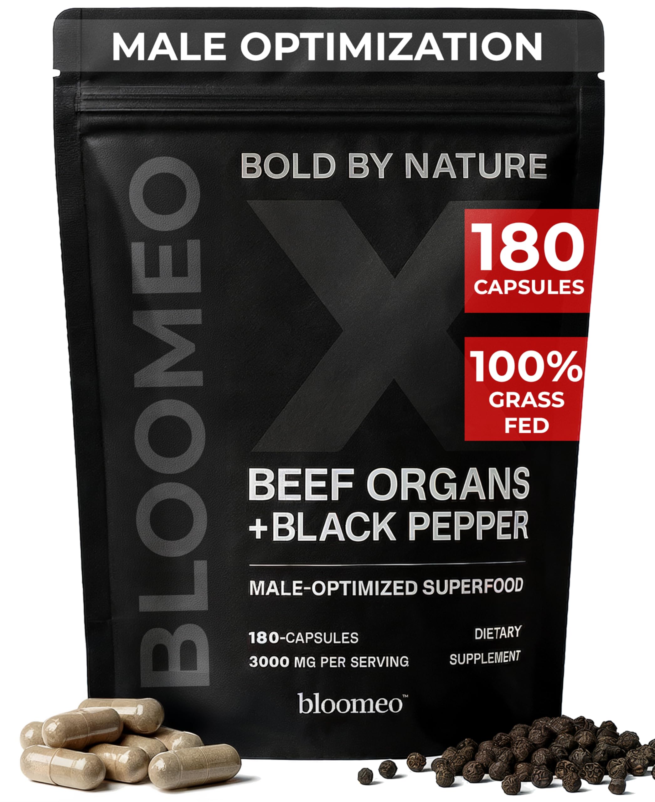Beef Organ Supplement for Men | 100% Grass Fed Beef Liver Capsules with Bull Testicle, Prostate, Bone Marrow & More X: Ancestral Superfoods for Vital Energy, Immunity & Men’s Health, 180 ct