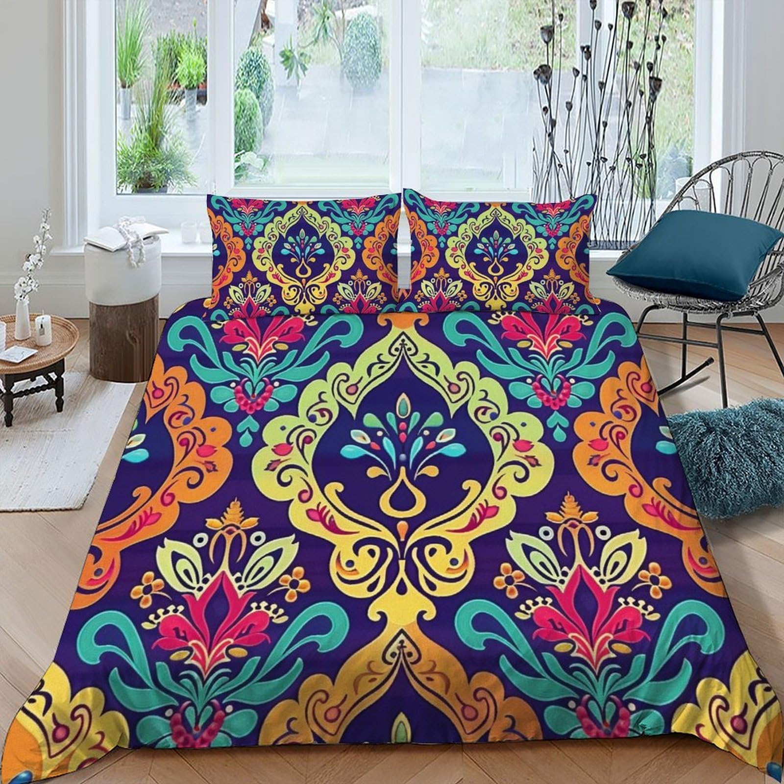 Housse de couette douce 220x240cm couvre-lit infroissable ethnique