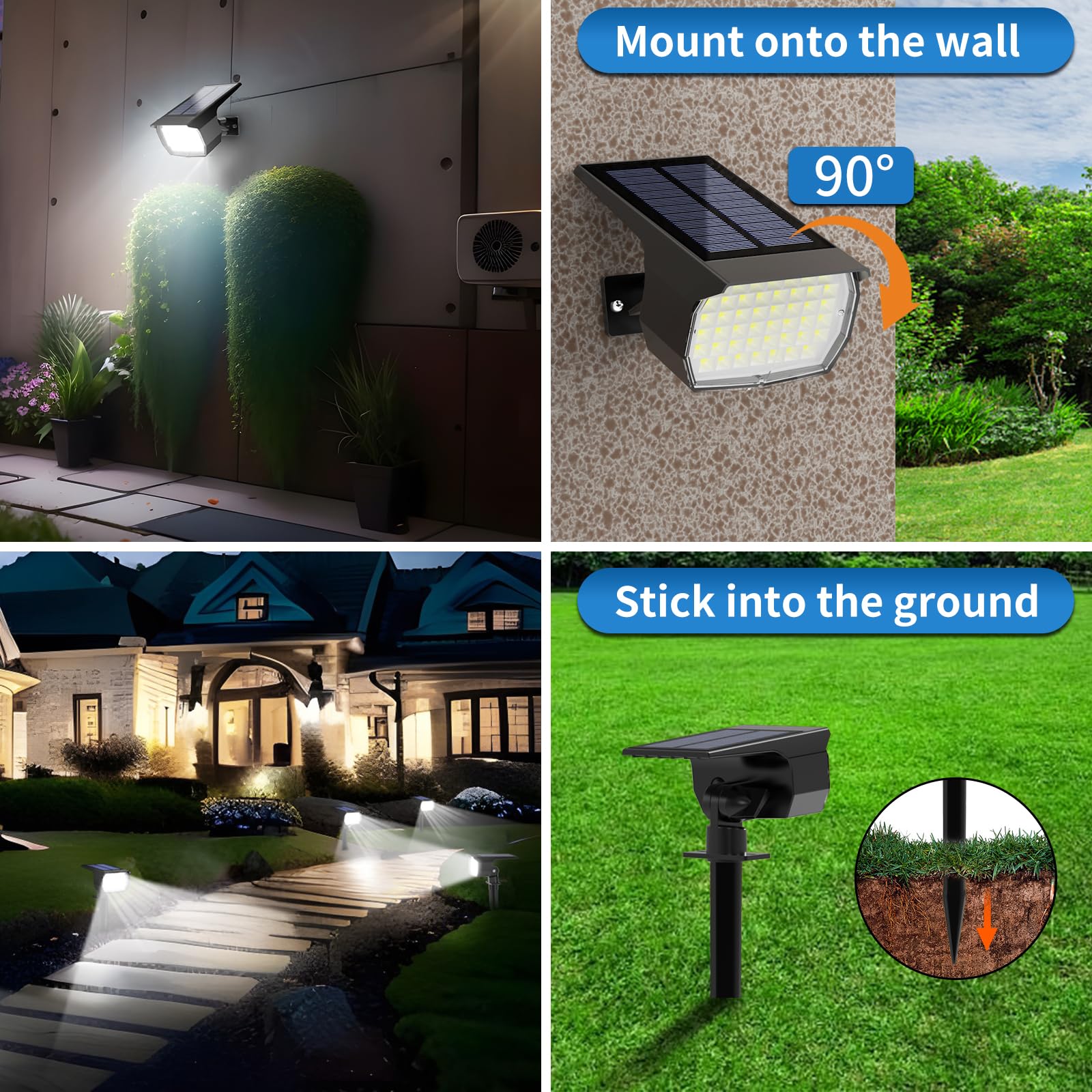 Tadyreal Solar Spot Lights Outdoor 10 Pack, [46 LED/3 Modes] Solar ...