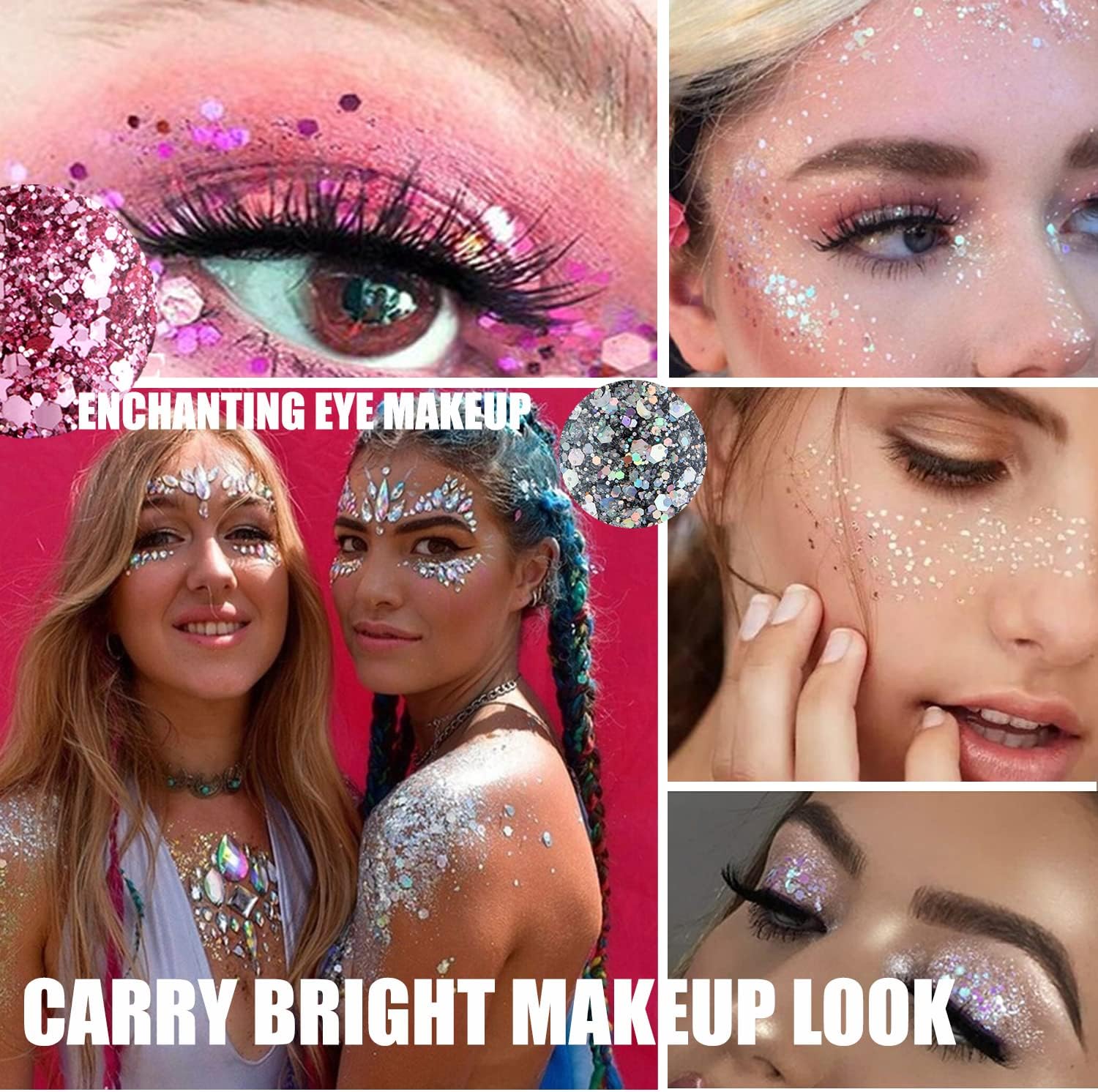 Body Glitter 5 Color Set Chunky Glitter Mixed,Hair Eyes Glitter Holographic Cosmetic for Christmas Gold Sliver Purple Pink Blue Shimmer Sequins Glitter : Beauty & Personal Care