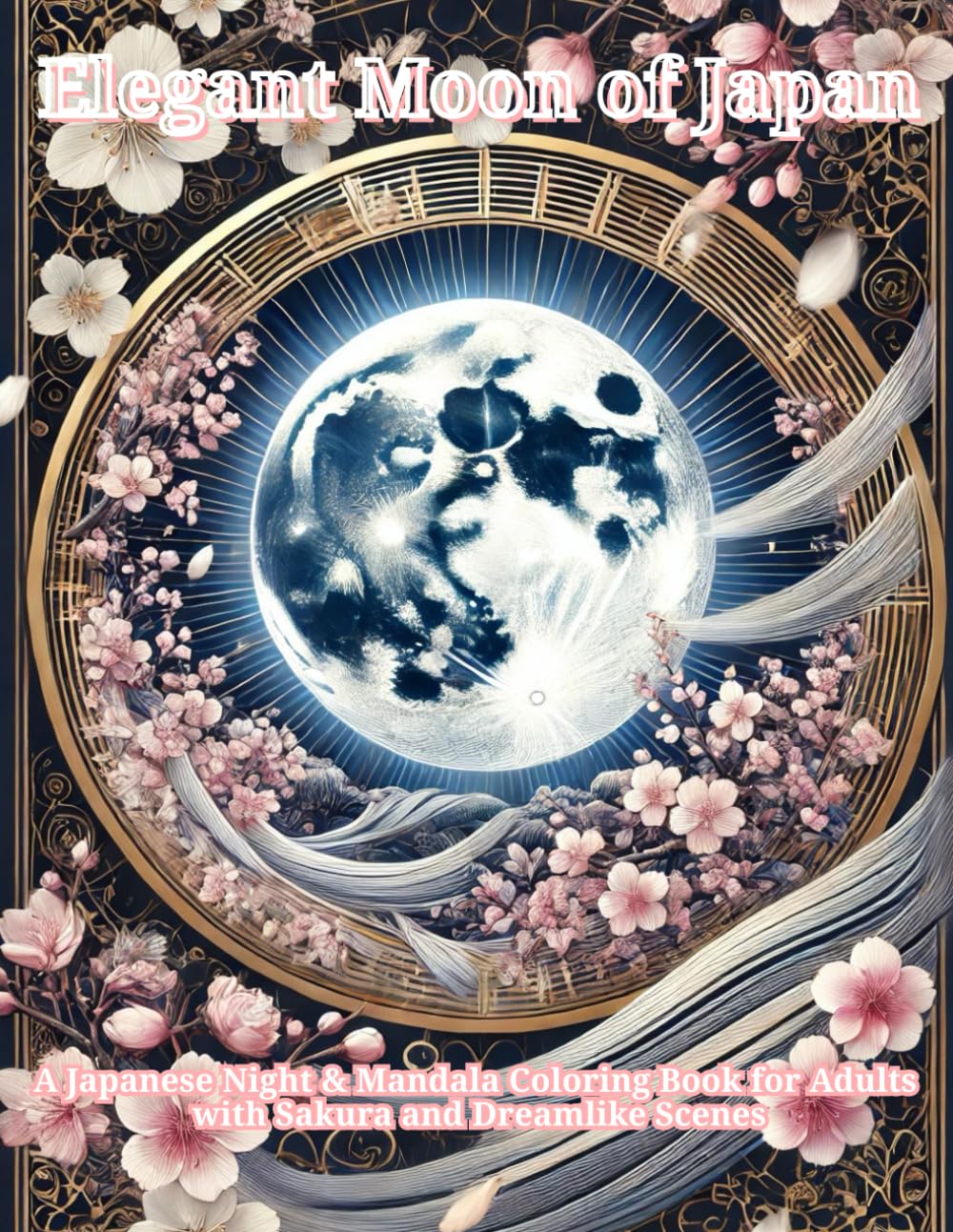 Elegant Moon of Japan: A Japanese Night & Mandala Coloring Book for Adults with Sakura and Dreamlike Scenes