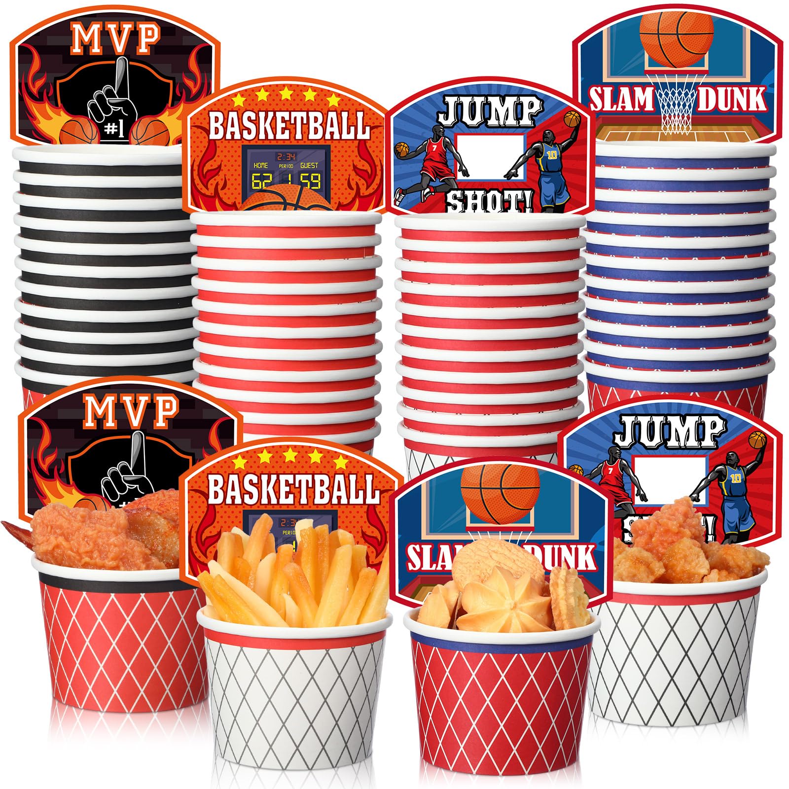 Photo 1 of 96 Pieces Basketball Hoop Snack Cups Basketball Themed Party Supplies Disposable Basketball Treat Paper Cups Cute Ice Cream Bowls for Basketball Party Decorations Birthday Party Favors
