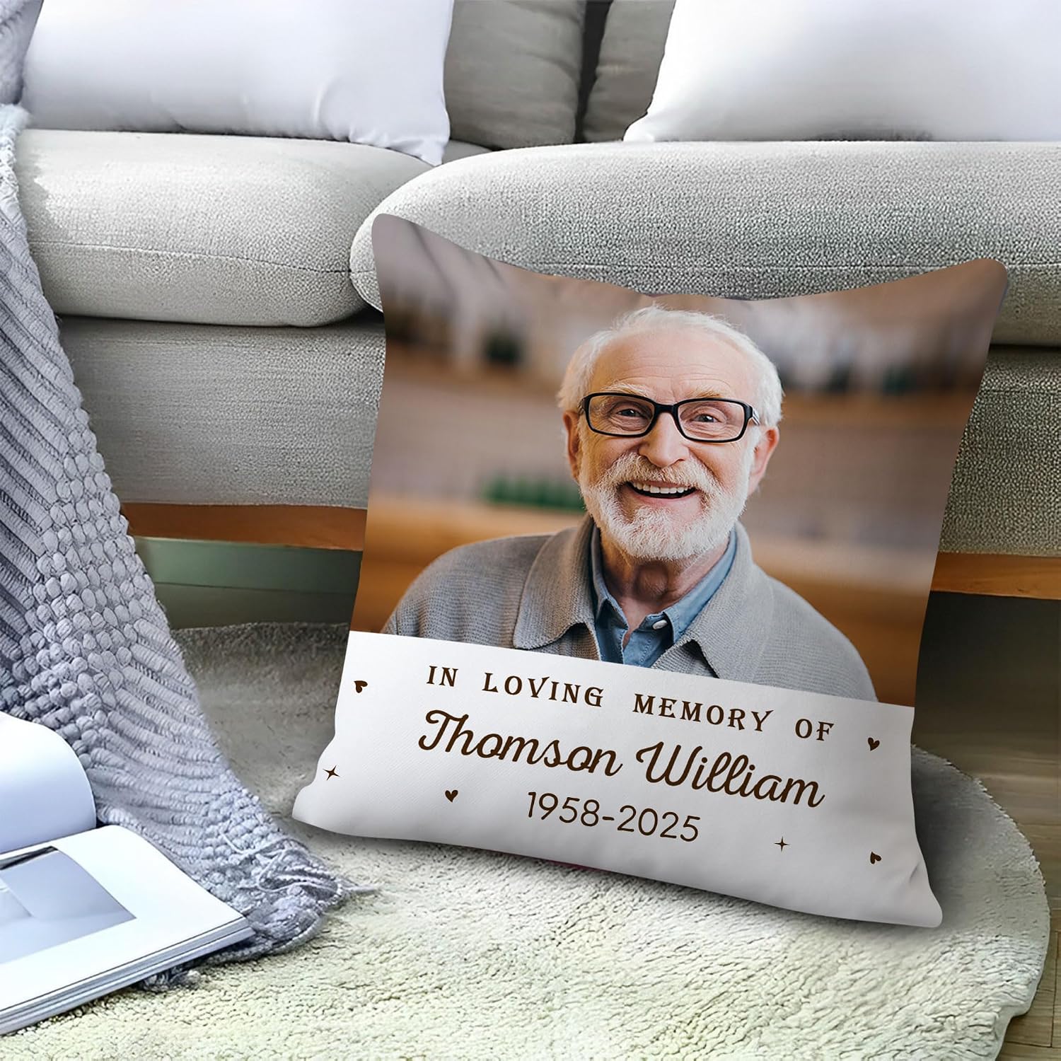 Hyturtle Personalized Memorial Throw Pillow - Sympathy Gift for Loss of Family - Condolence Gift for Dad Mom - in Loving Memory Gifts - Remembrance Gift - Custom Photo Pillow with Insert Home Decor