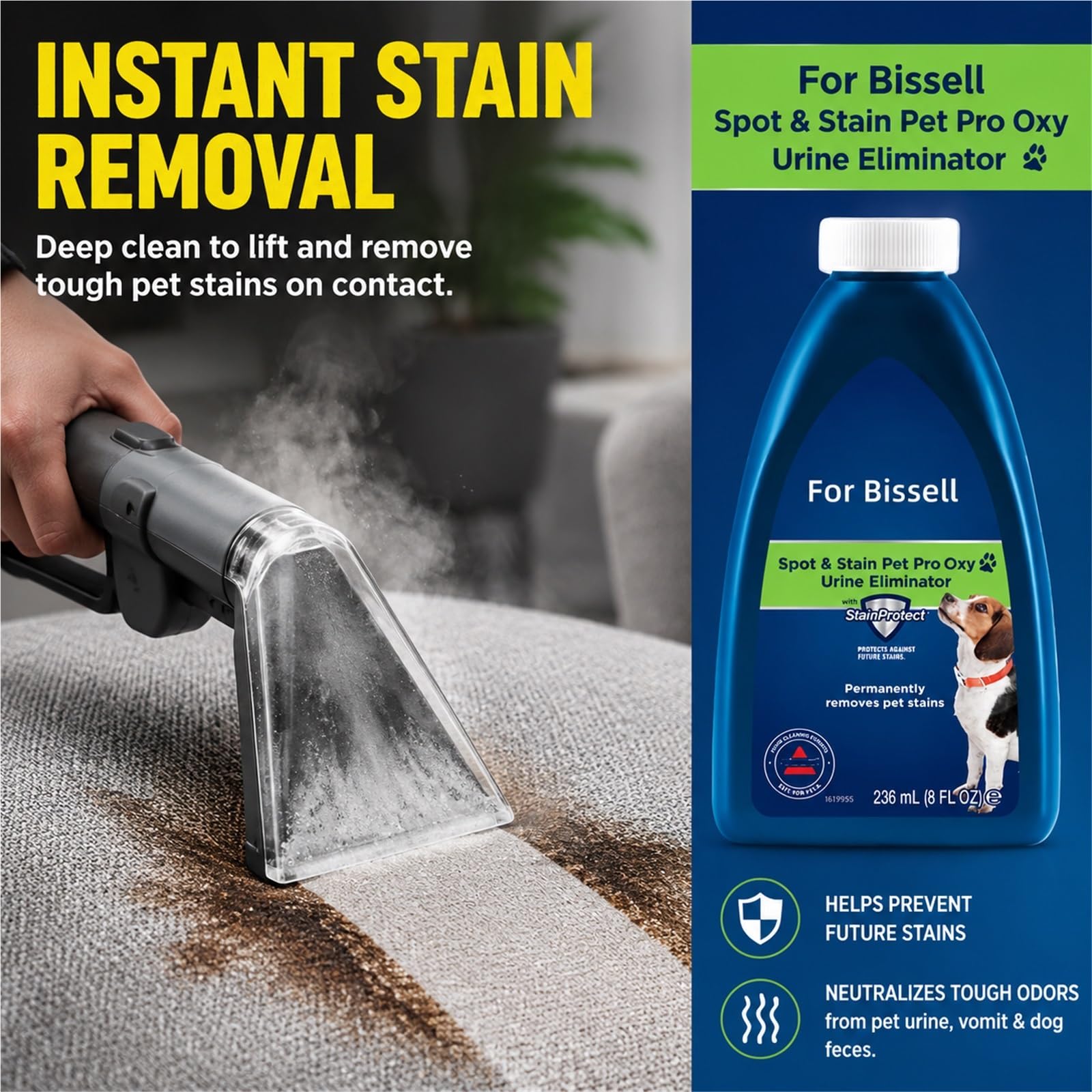 Compatible con Bissell Aspiradora Wet & Dry, Limpiador de Alfombras Manchas & Olores de Mascotas, 5 Frasco, 236ml