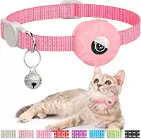 Coleira para gatos Apple AirTag, rastreador GPS com suporte refletivo e sino, leve para gatos e gatinhos (rosa)