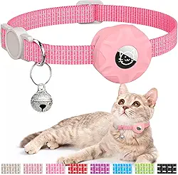 Coleira para gatos Apple AirTag, rastreador GPS com suporte refletivo e sino, leve para gatos e gatinhos (rosa)