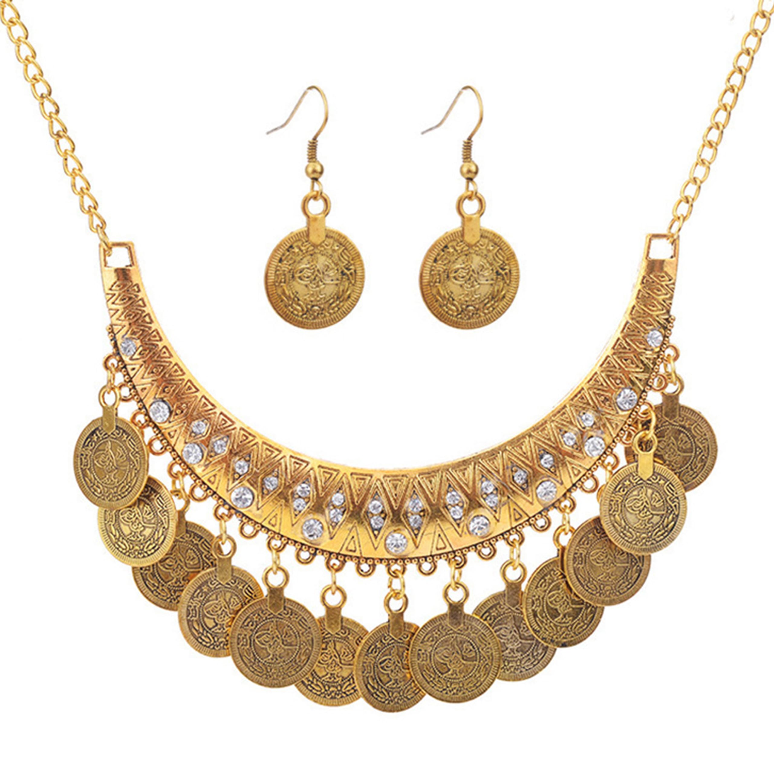 choice of allGypsy Costume Jewelry Retro Boho Coins Necklace Earrings Set Ethnic Bib Chunky Statement Necklace Dancing Festival Costume Accessories