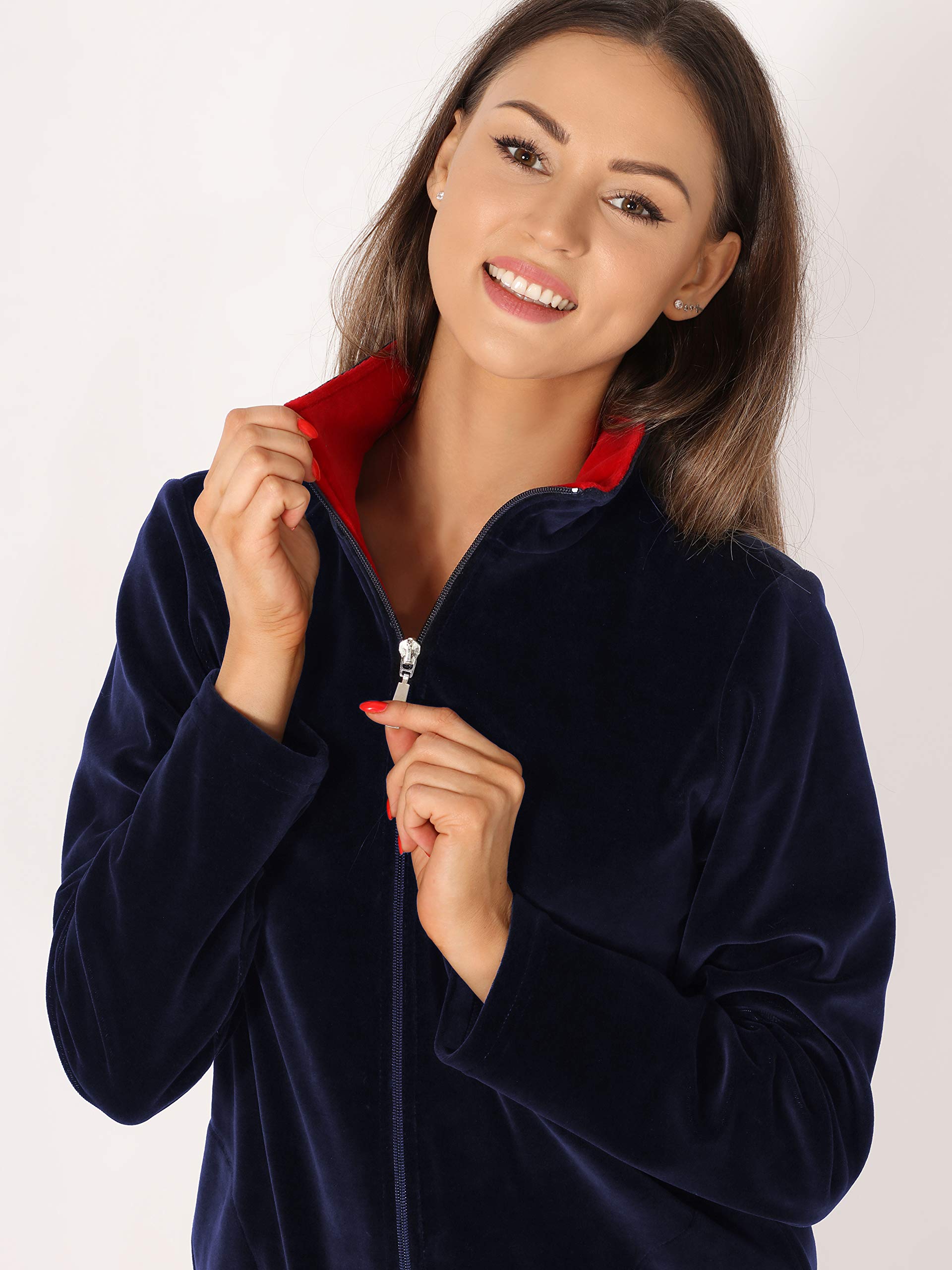 Merry Style Ensemble Survêtement Blouson et Pantalon en Velours Femme MSMG001 (Bleu Marine/Rouge(1734), 6XL)