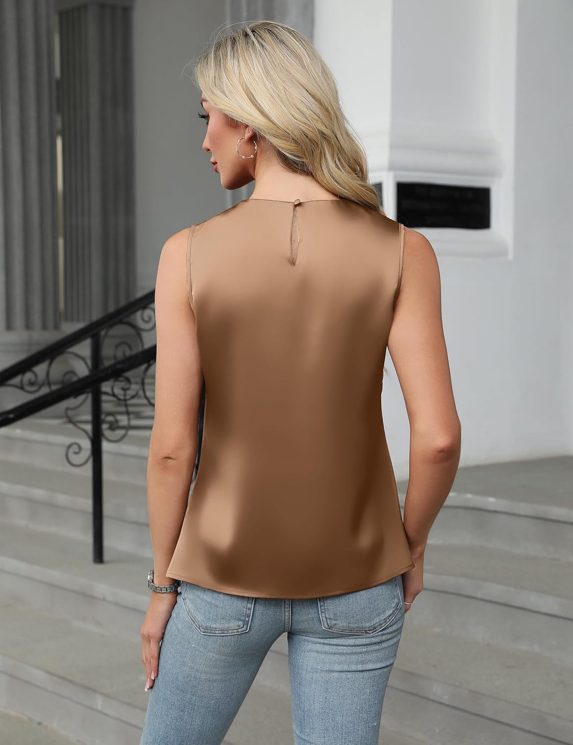 Blooming Jelly Womens Summer Tank Tops Business Casual Outfits Satin Blouse Dressy Work Shirts Spring Clothes - Image 3