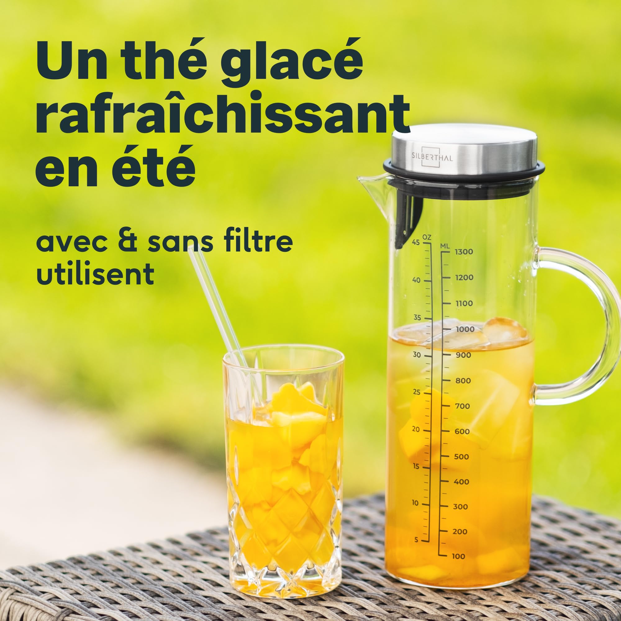 SILBERTHAL Cafetière Manuelle avec Infuseur 1,2 litres - pour Café froid ou Cold Brew Coffee - Avec le nouveau filtre plus robuste 2.0 - Eau Infusée, Cafe Infusé A Froid et Thé Glacés