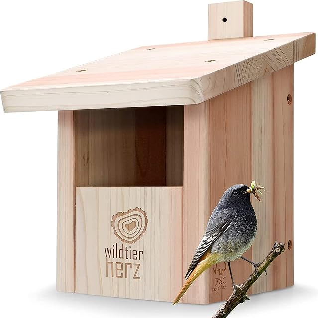 wildtier herz Nesting Box for Half-Cave Breeders - Bird Box, Nest Box, Solid Wood Untreated Weatherproof, Bird Nesting Box for Garden, Bird House and Breeding Box for Redtails