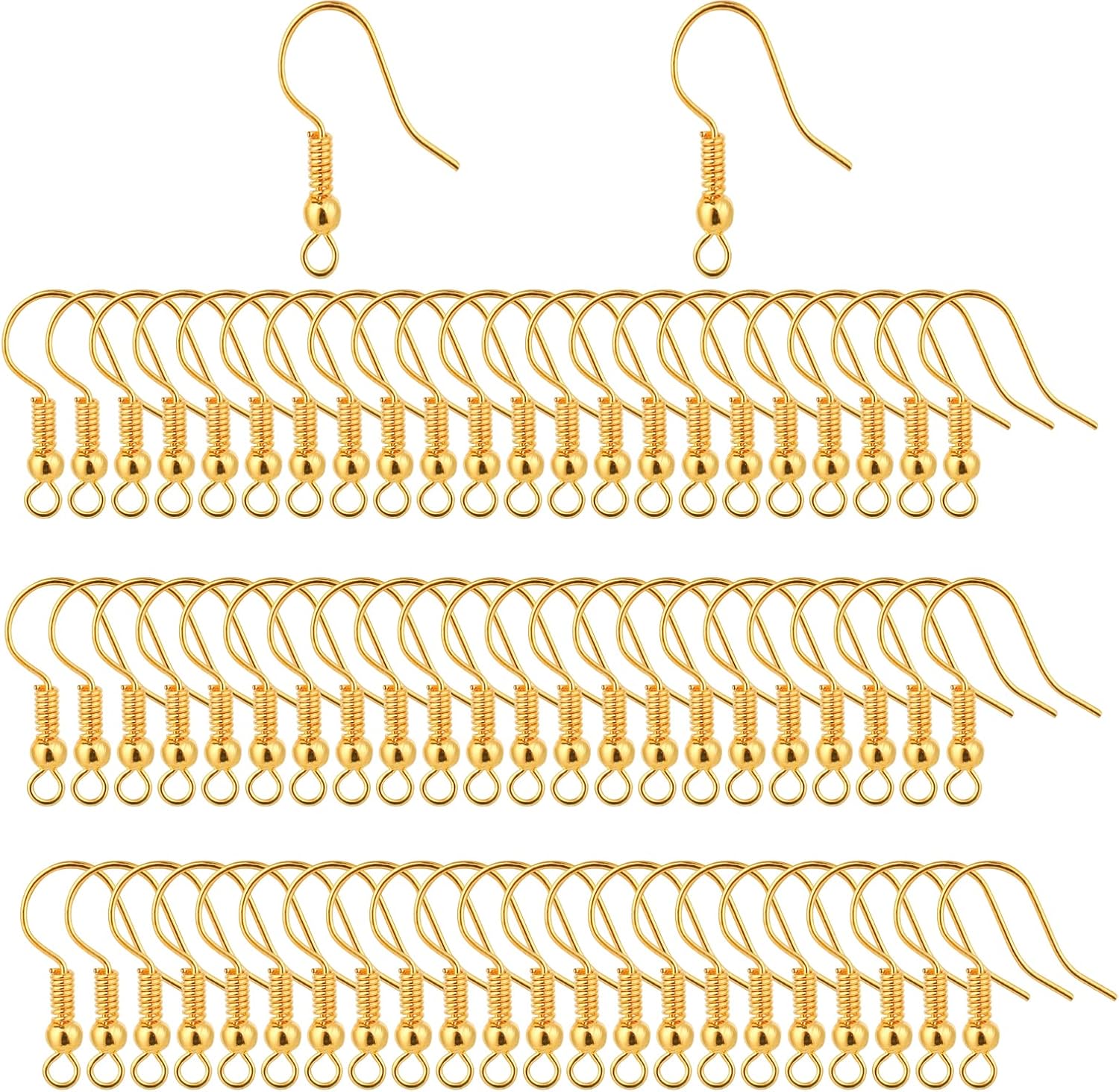 400 Pieces Stainless Steel Earring Hooks, Fish Hooks Ear Wires French Wire Hooks, Coil and Ball Style Nickel-Free Ear Wires for Jewelry Making, Gold