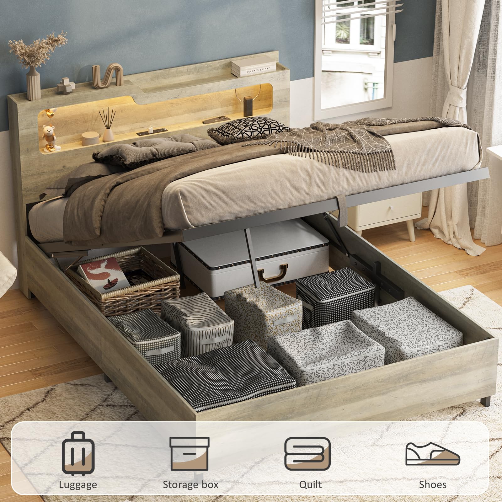 Amazon.com: Fameill Full Size Lift Up Storage Bed Frame, 2-Tier