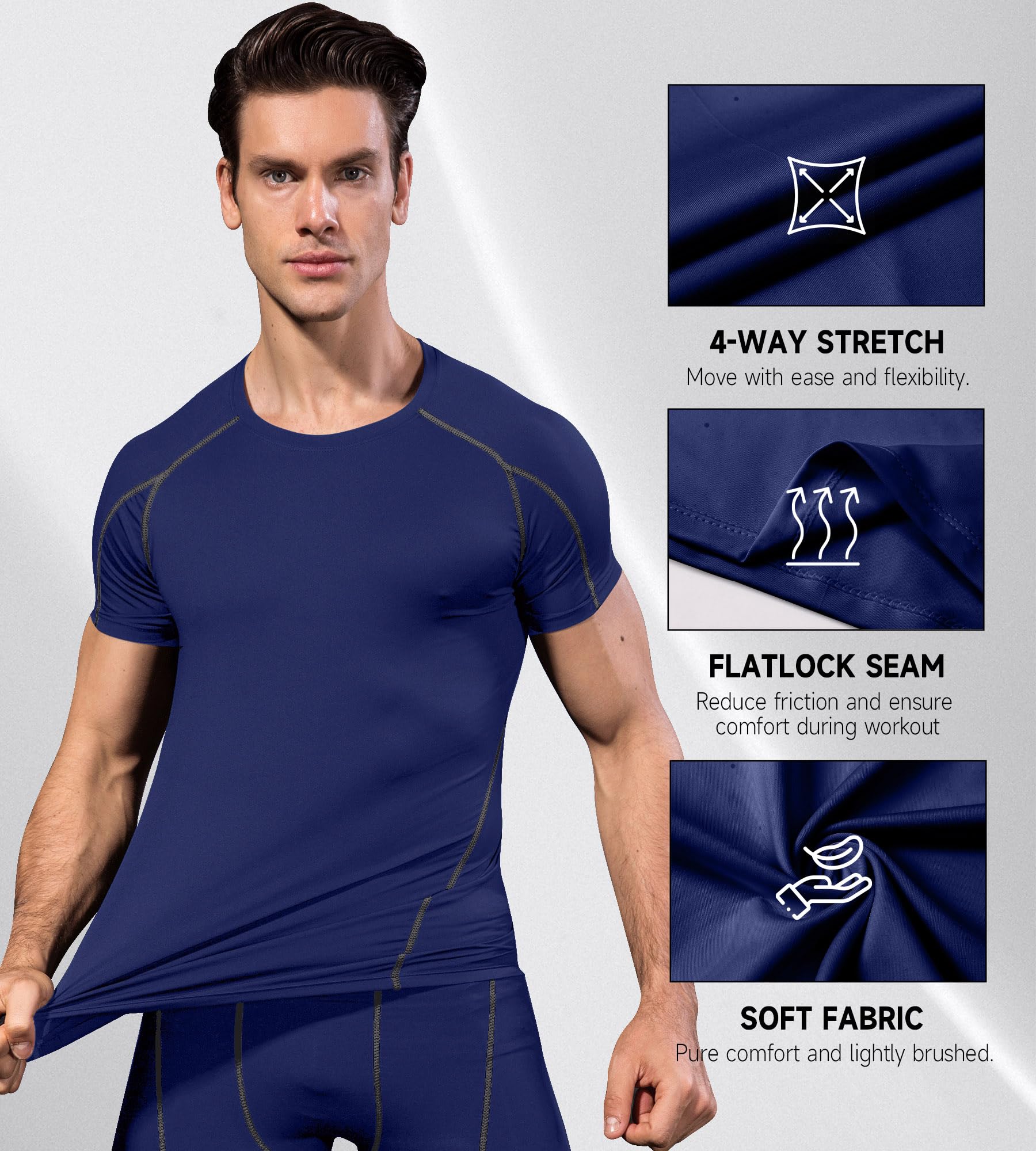 T-shirt de compression extensible à manches courtes pour homme - Séchage rapide