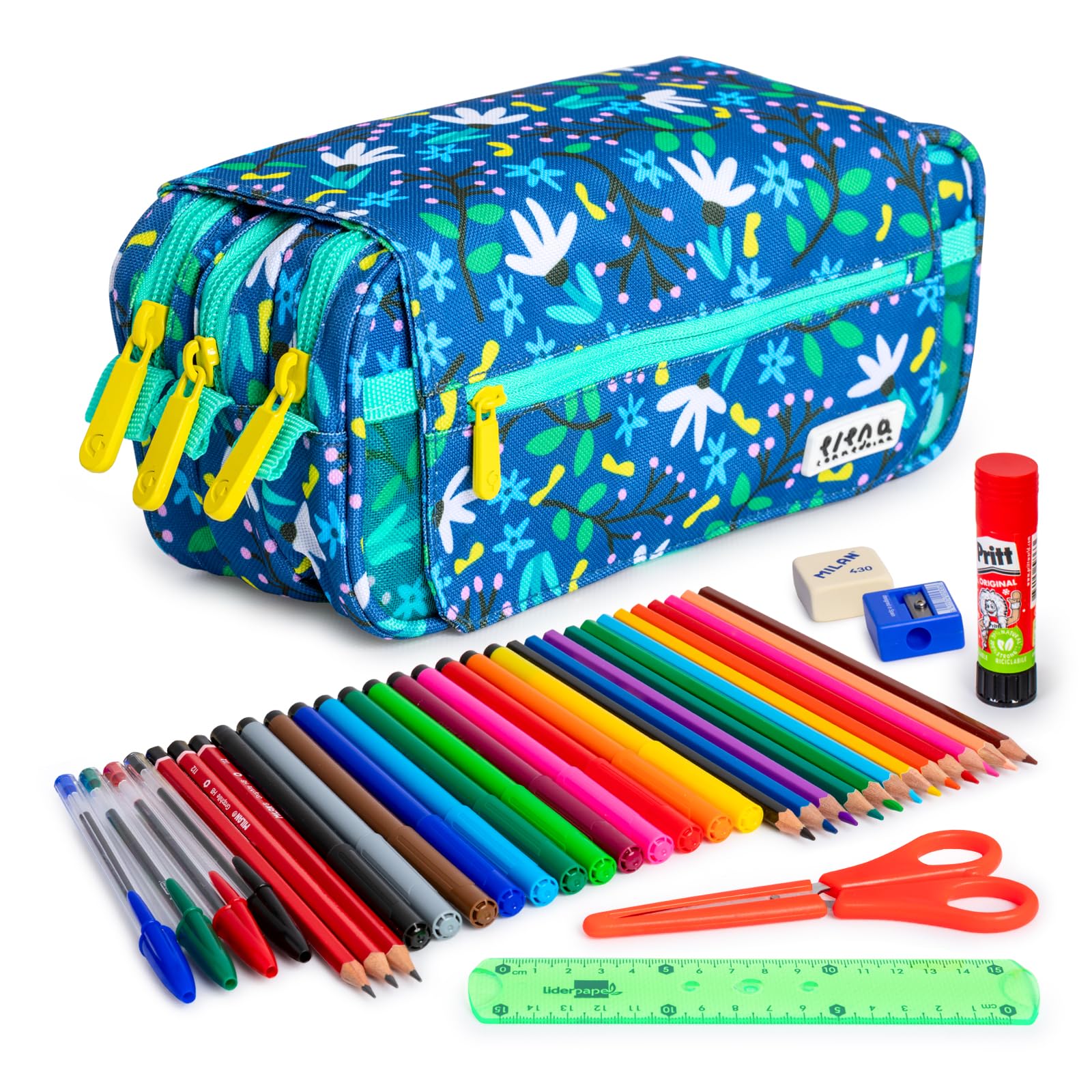 Comprar Seven Inter Portalápices Escolar Round Plus, Azul, Estuche Ovalado Con Gomas Y Bolsillo Para Bolígrafos