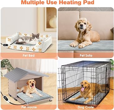 Pet Heating Pad, Dog Heating Pad with 4-Level Timer&30-55℃ Control | Adjustable Cats Indoor Heating Blanket for Puppies with Chew Resistant Cord, Electric Pet Heated Mat(XL-60 * 90cm)