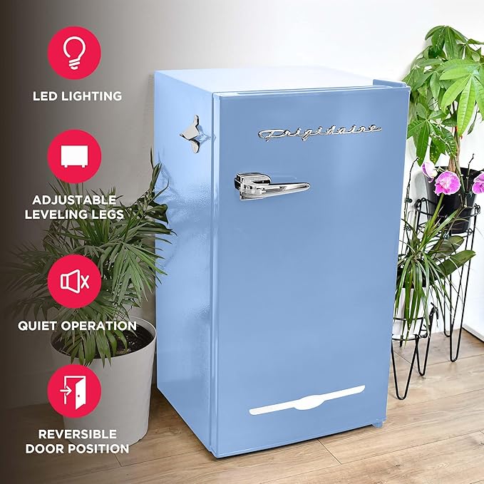 Frigidaire EFR376-BLUE 3.2 Cu Ft Blue Retro Bar Fridge with Side Bottle Opener