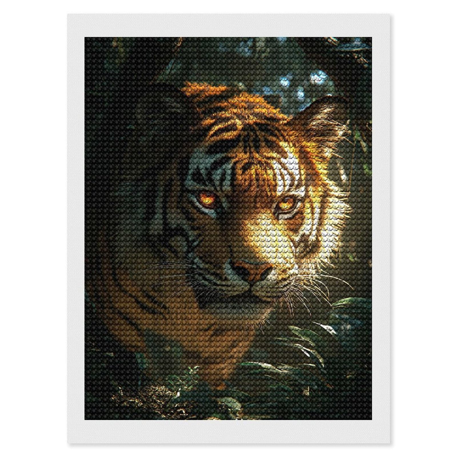 Junmoney Tiger Portrait in Jungle Diamond Painting Canvas Set 12"x16", Satisfying Creative Project, Easy to Follow Symbols, Fun Craft Experience