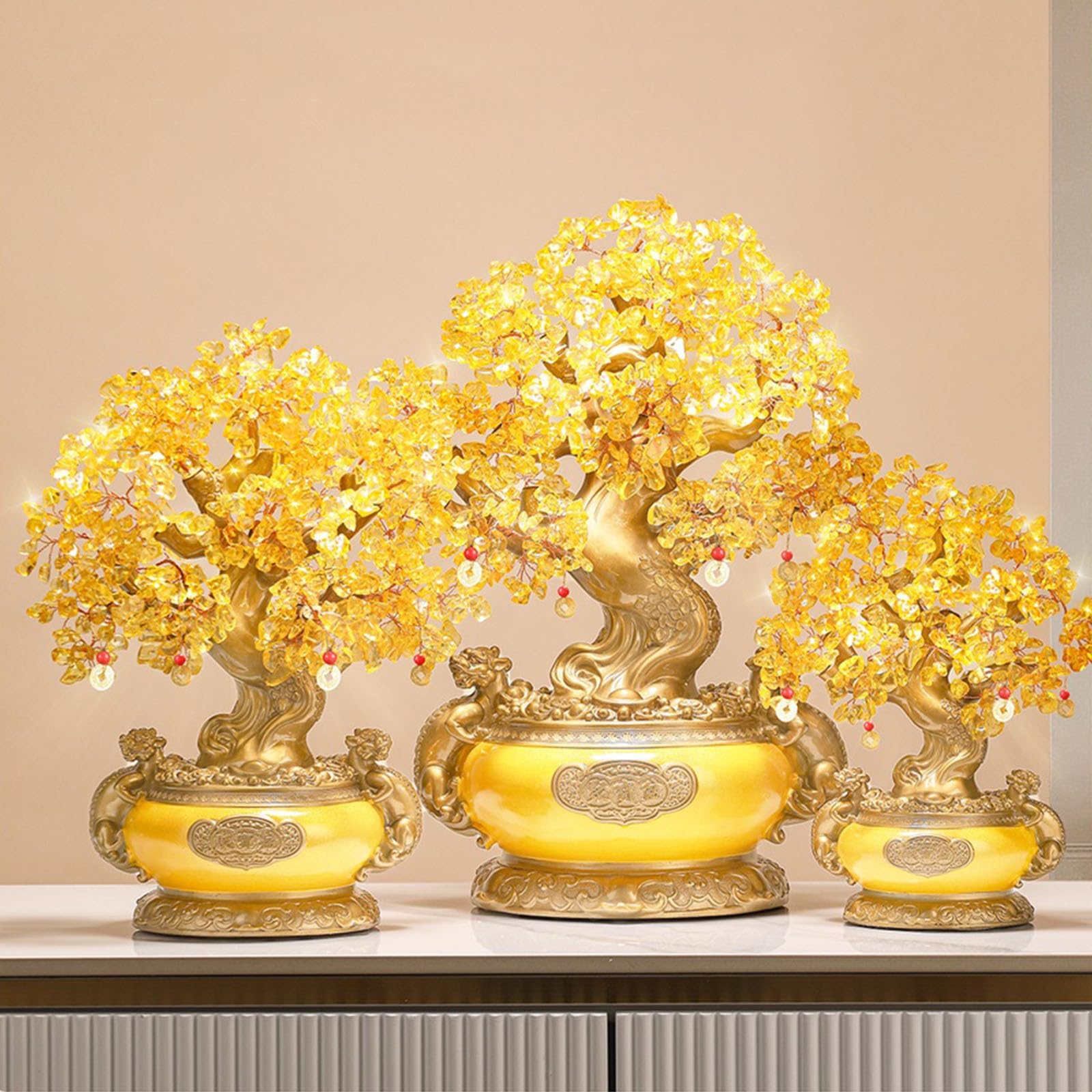 Biurko naturalne drzewo cytrynowe, kryształ, pieniądze, feng shui, bonsai, szczęście, uzdrawianie Reiki, równoważący kamień szlachetny do dekoracji domu i biura, rozmiar S