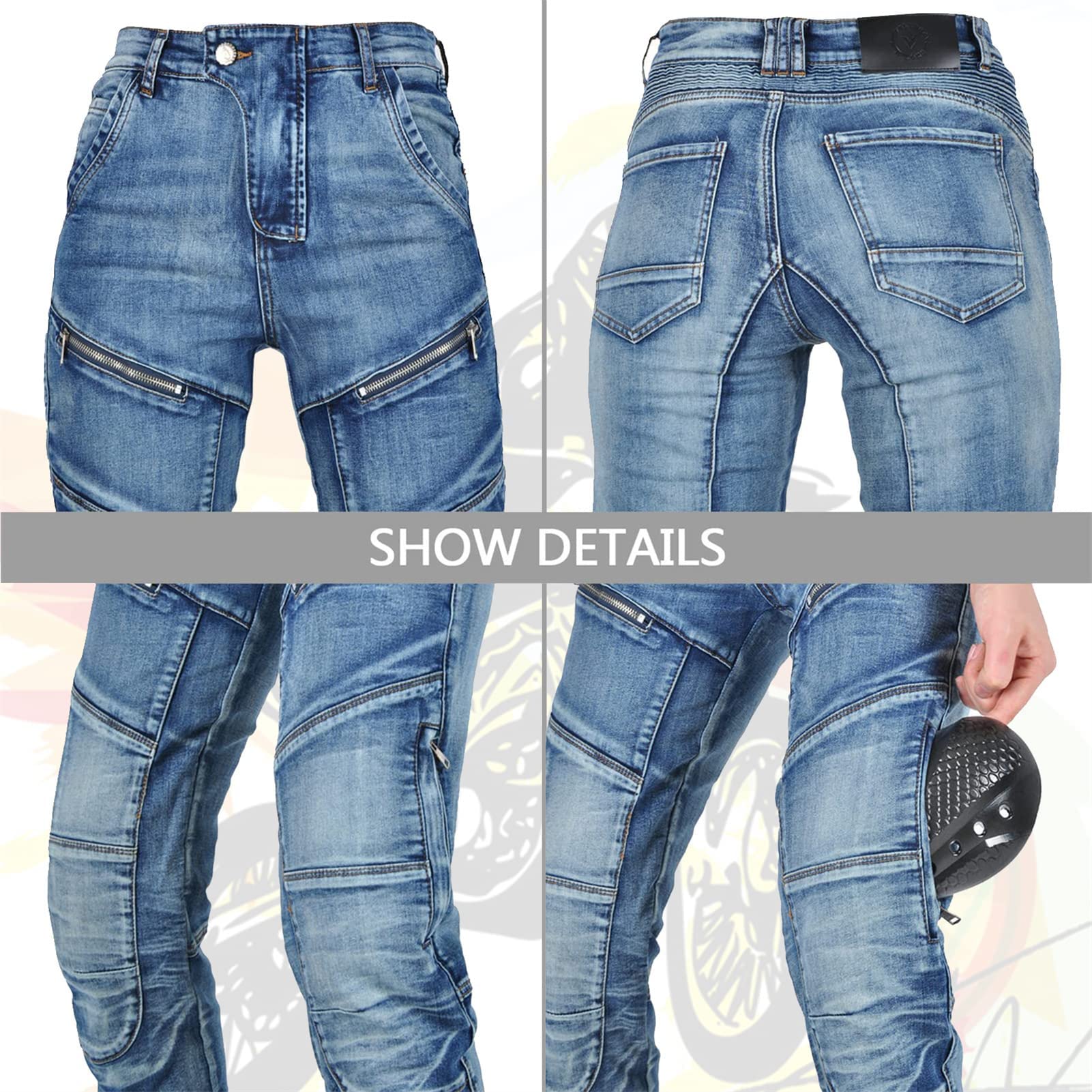 Motorrad-Jeanshose Für Herren,Reißfester Sturzfeste Jeans mit Abnehmbar Rüstung Knie-Hüftpolster, Motorradhose Für Motorradrennfahrer