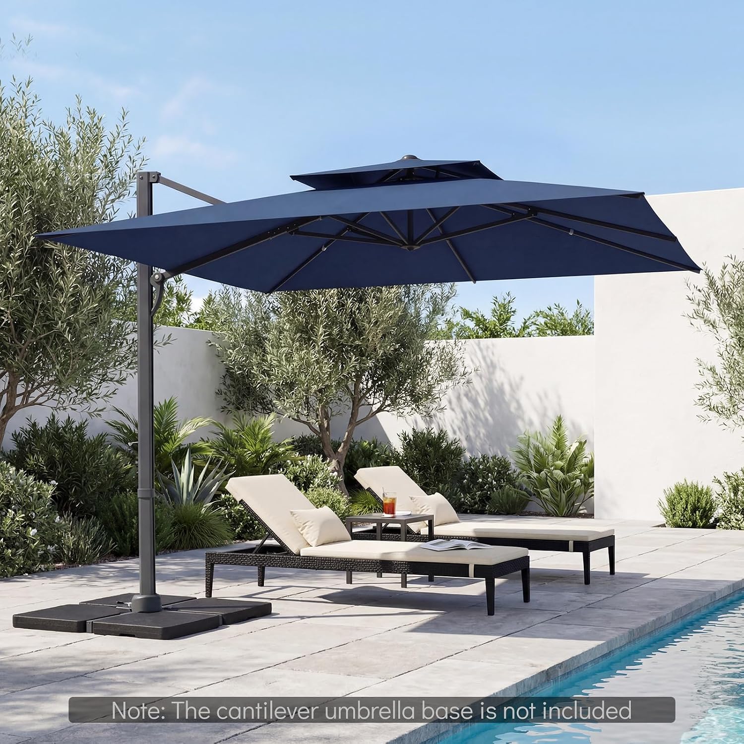 Tangkula 10 FT Patio Cantilever Umbrella, Large Square Offset Hanging Umbrella w/ 360° Rotation, 8 Sturdy Ribs, Air Vent & Cross Base, Heavy-Duty Outdoor Sun Shade for Backyard Pool Garden Deck, Navy Blue