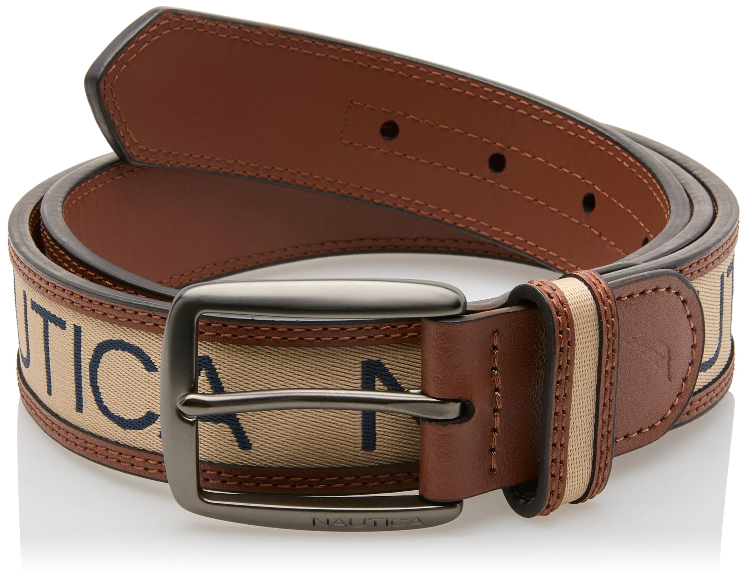 NauticaMen's Bold Fashion and Dress Leather Belt with Metal Buckle