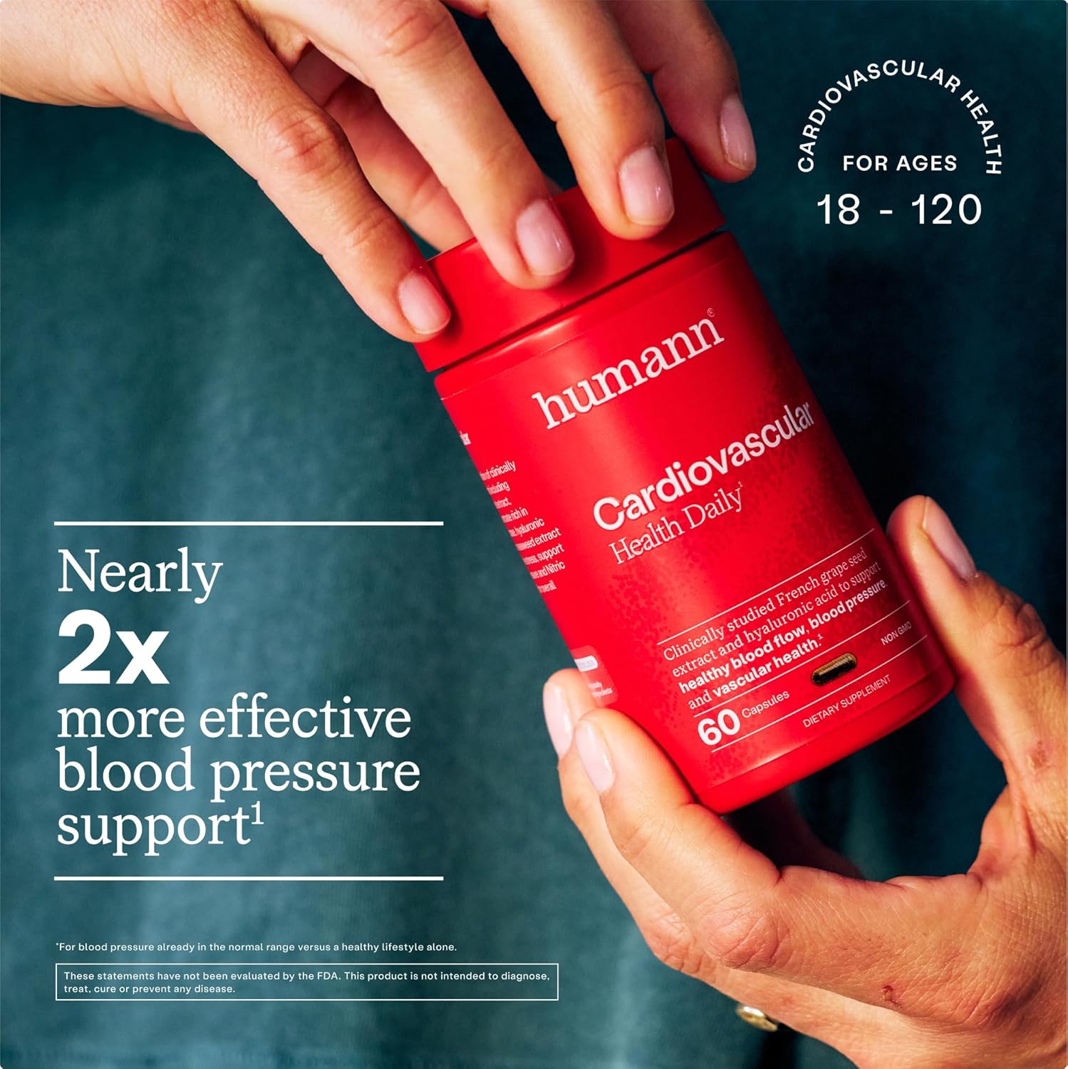 Humann Cardiovascular Health Daily, 4-in-1 Vascular & Blood Pressure Support, Grape Seed Extract & Hyaluronic Acid Circulation Supplement, Plant-Based Non-GMO, 60 Capsules - Image 3