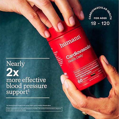 Miniatura 3 de Humann Cardiovascular Health Daily, soporte vascular y de presión arterial 4 en 1, extracto de semilla de uva y suplemento de circulación de ácido