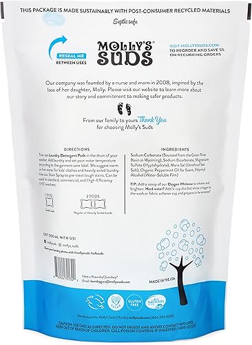 Miniatura 9 de Molly's Suds Cápsulas de detergente para ropa de menta (120 cargas) y bolas de secado de lana XL (blanco)