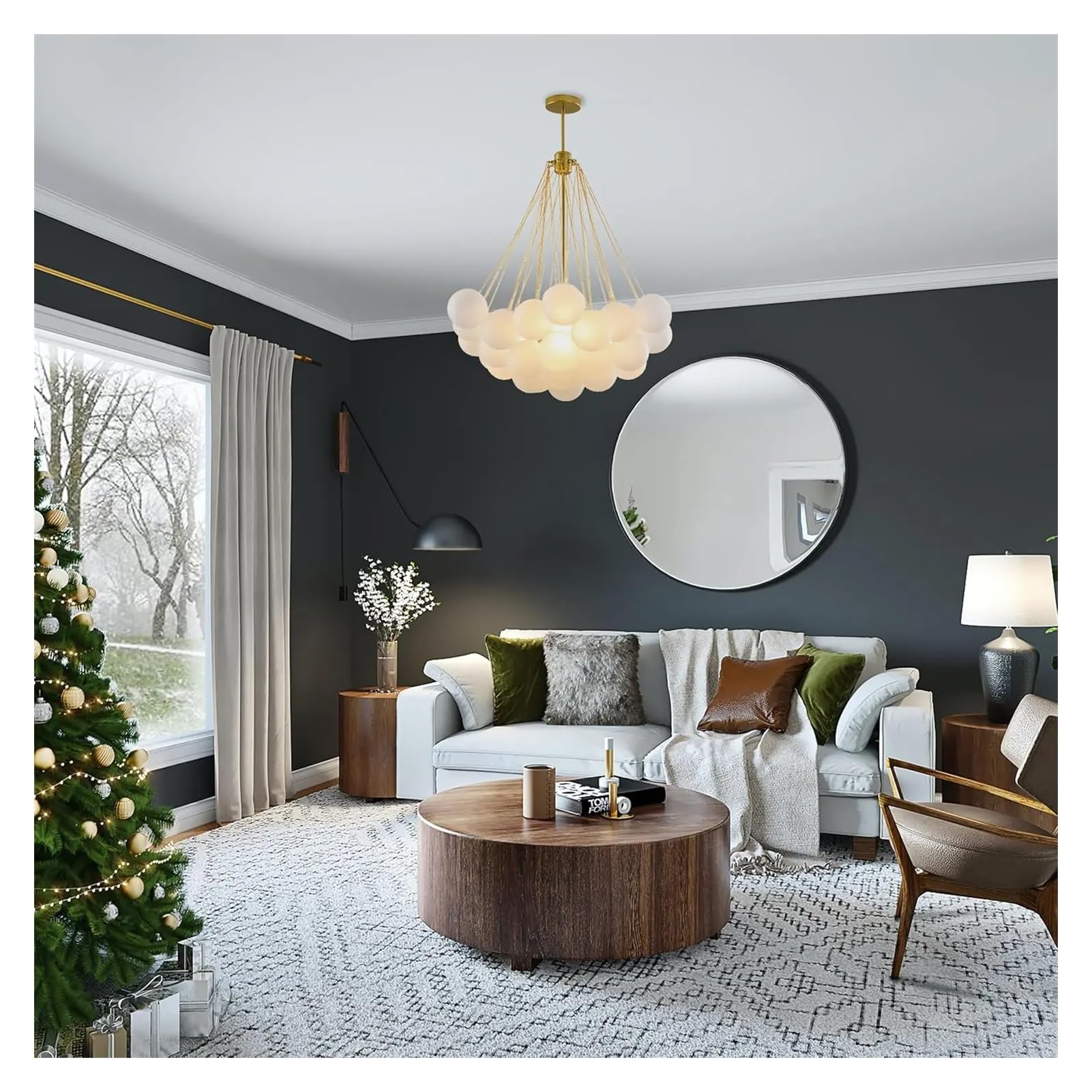 Generico Lampadario a sfera Bubbles, lampadario decorativo con paralume in vetro smerigliato, fai da te for ingresso, camera letto, soggiorno(Chrome 37 glasses,Warm White)