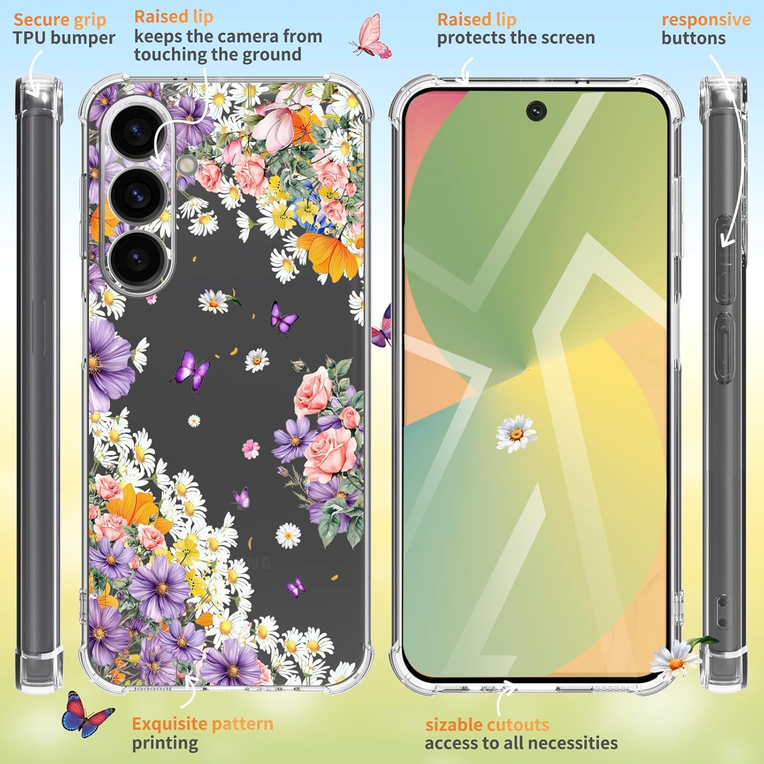 for Samsung Galaxy A36 Case 5G 6.64", [10FT Military Grade Drop Test] Flowers Soft Slim TPU Protective Shockproof Phone Case Cover（Purple Sweetheart） - Image 5