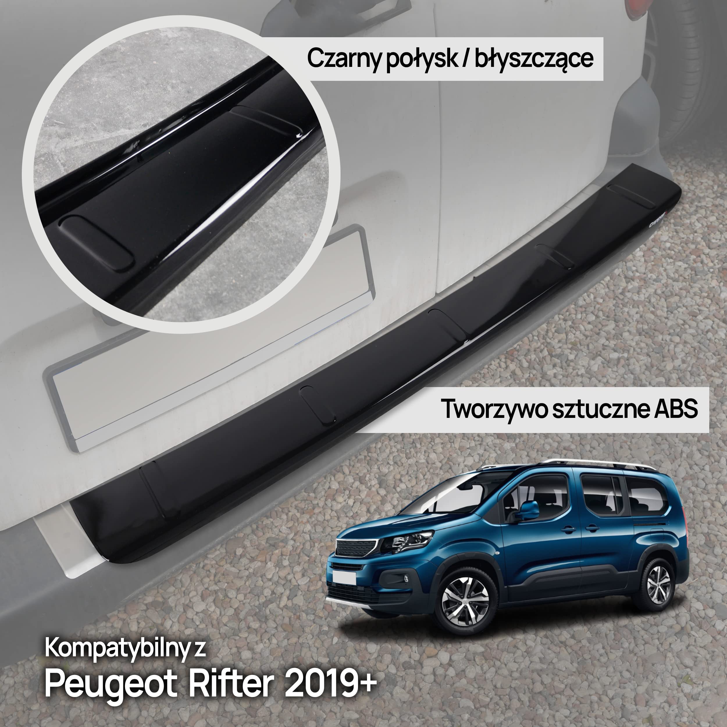 CHROMEMASTER | Listwa Ochronna Tylnego Zderzaka | Pasuje do Peugeot Rifter 2019- | Tworzywo ABS, czarny połysk; Listwa Chroni Lakier Tylnego Zderzaka przed Zarysowaniem i Uszkodzeniem
