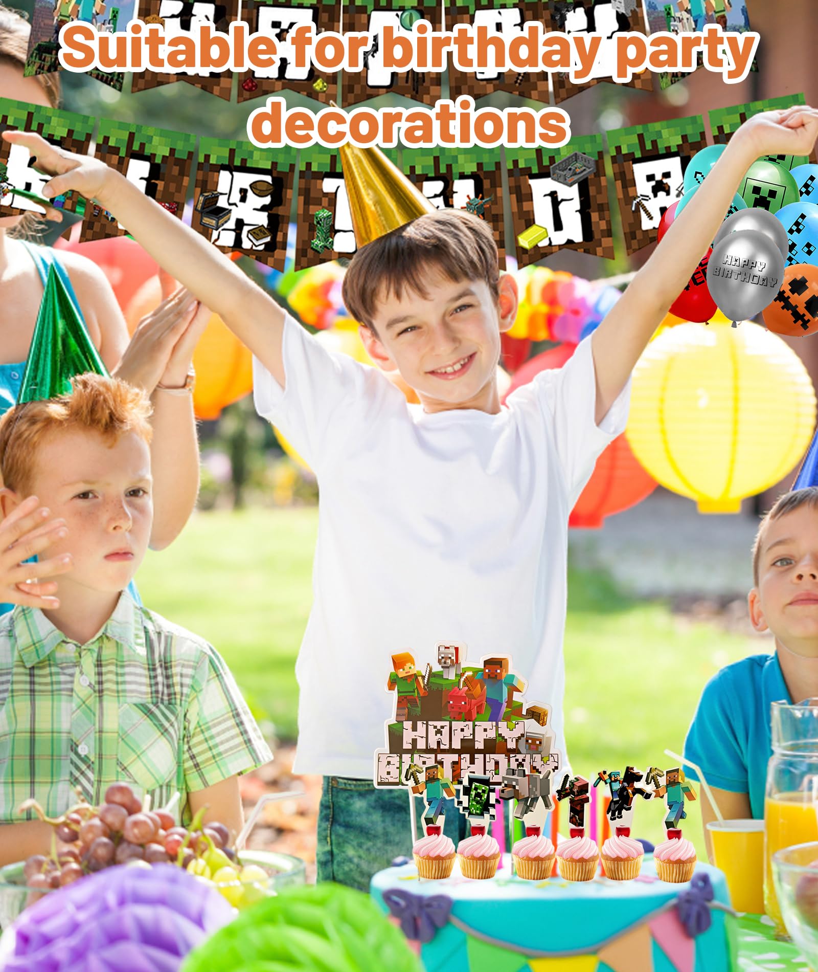 49Piece Birthday Theme Decoration,Gaming Party Decoration Kit for Birthday, Themed Party Supplies,Includes Balloons and cake toppers designed 3