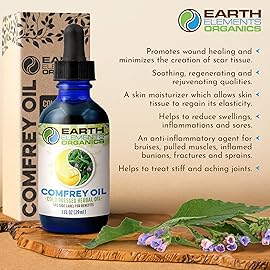 Earth Elements Organics Comfrey Body Oil Raw, Infused Herbal Care, Organic Skincare, Unscented, for All Skin Types - 1 fl oz