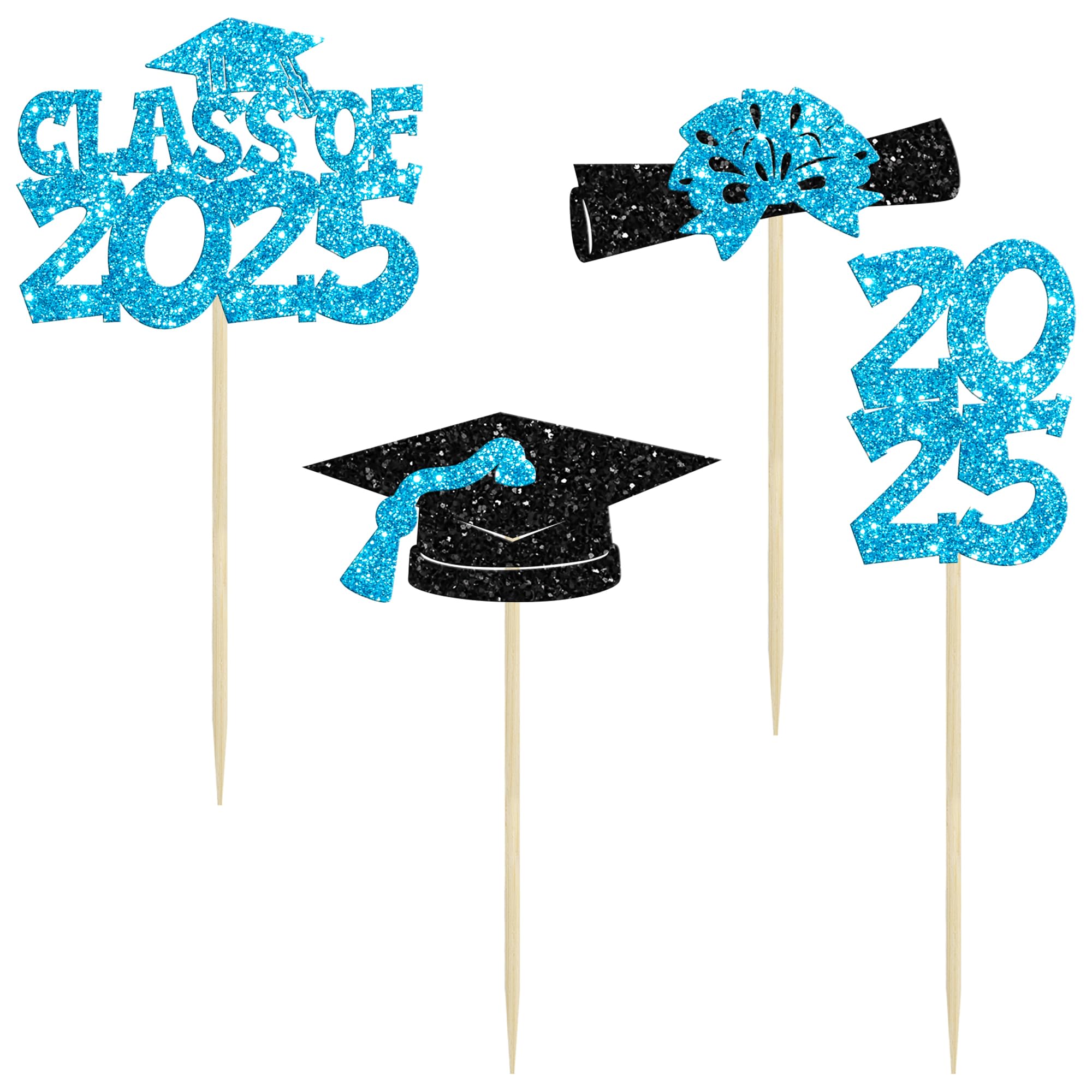 Ephlyn 36Pcs 2026 Graduation Theme Cupcake Toppers Glitter Class of 2026 Congrats Grad Diploma Graduation Cap Cupcake Picks for 2026 Graduation Theme Party Cake Decorations Supplies Lake Blue - Image 3