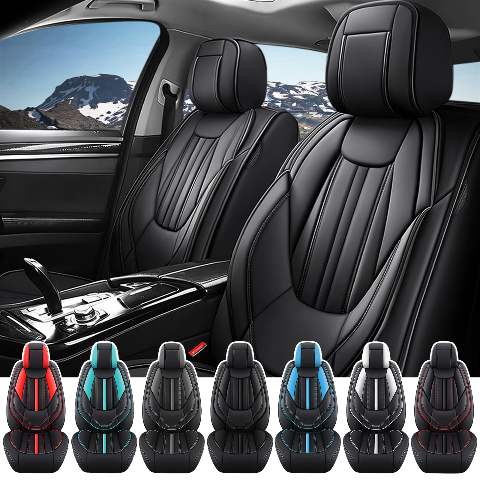 Car Seat Covers for Ford Transit 2010-2026, Premium Nappa Leather Car Seat Cover, Waterproof and Anti-Slip Car Seat Protector&Accessories(2 Seats/Pure Black)