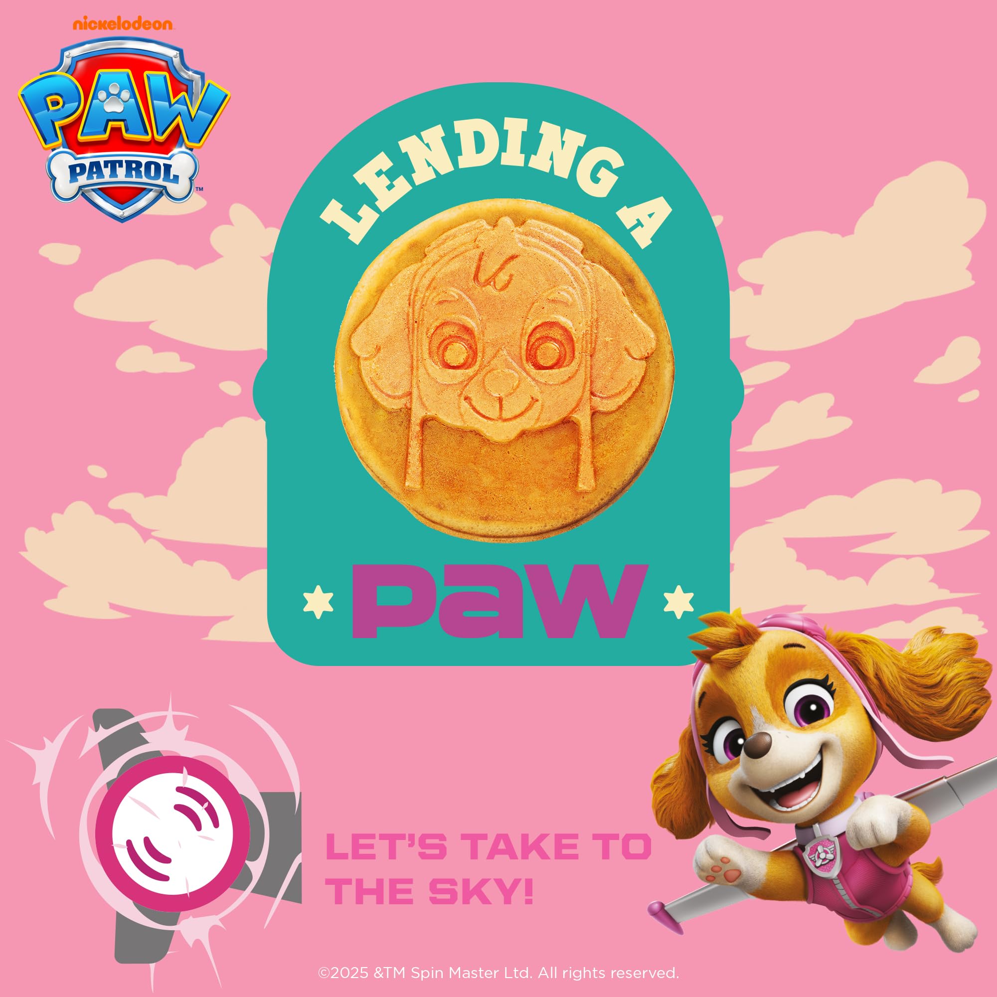 Gofrera de Paw Patrol Mini Gofrera con placa especial "Skye", tamaño gofre: Ø 10 cm, tamaño ideal para niños, para cumpleaños o como regalo, producto oficial de color rosa