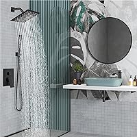Vista 2 de Midanya Juego de grifo de ducha, sistema de ducha de montaje en pared con cabezal de ducha de lluvia cuadrado y rociador manual, cuerpo de válvula