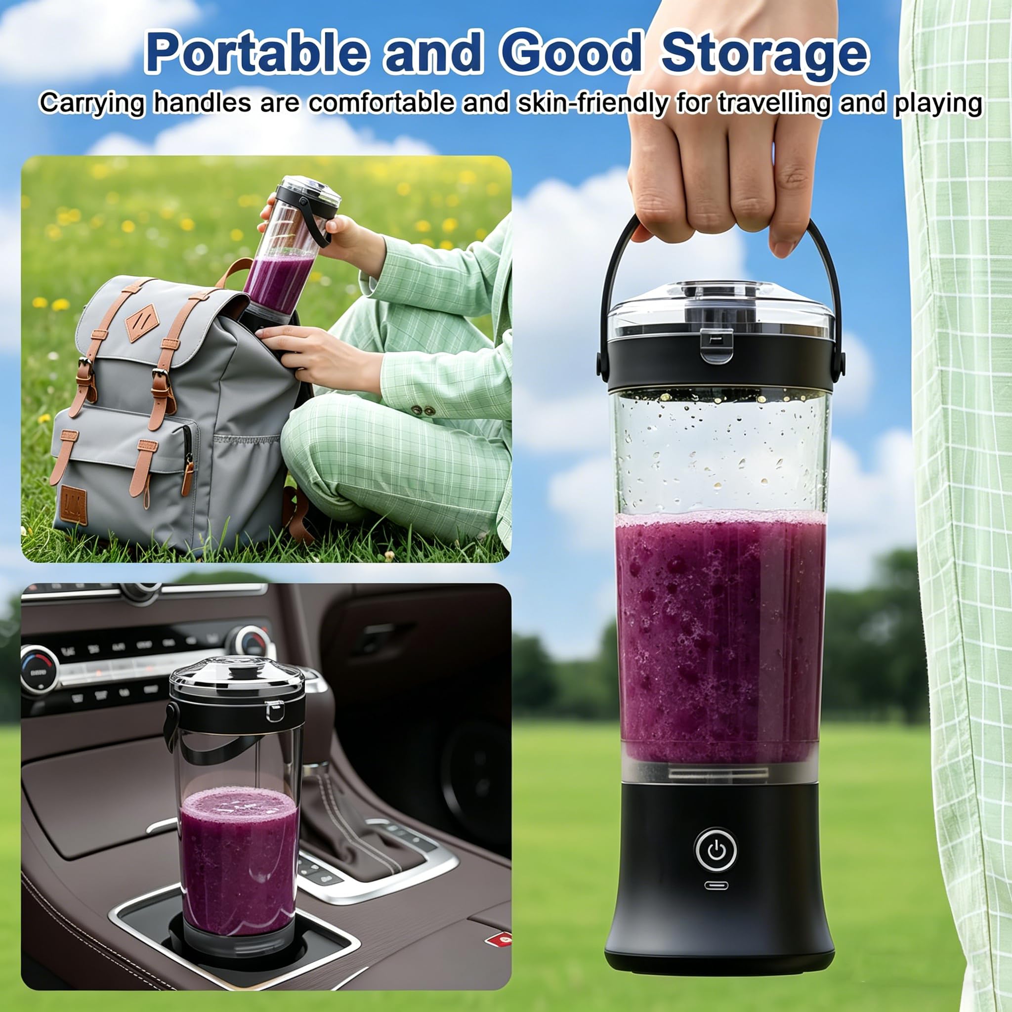Mini frullatore 600 ml, mixer personale ricaricabile tramite USB per frullati, frullati, alimenti per bambini, mini frullatore senza fili spremiagrumi per viaggi, ufficio e sport