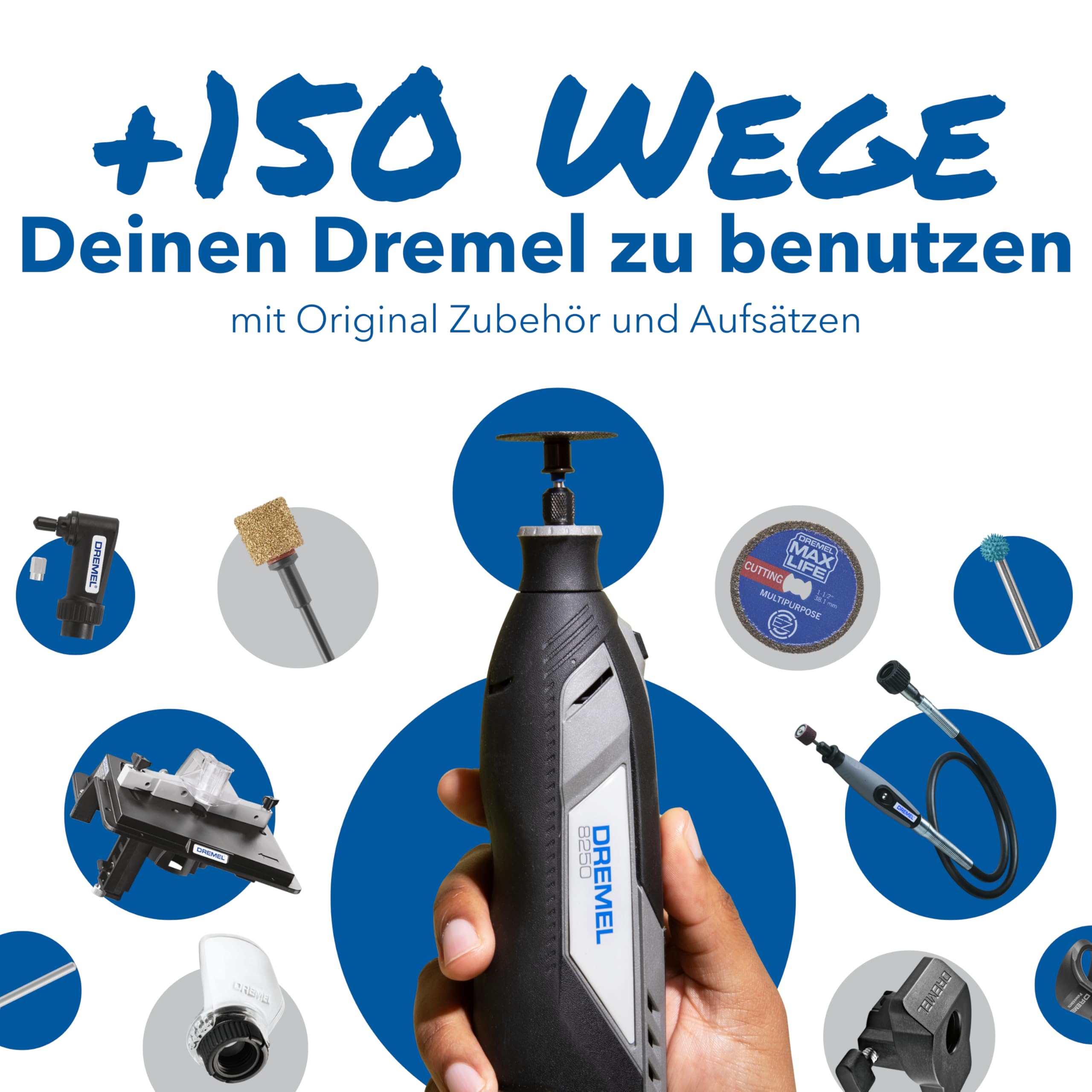 Dremel 8250 12V Akku-Rotationswerkzeug 5.000-30.000 U/min Bürstenloser Multifunktionswerkzeug Set mit Box, 65 Zubehören